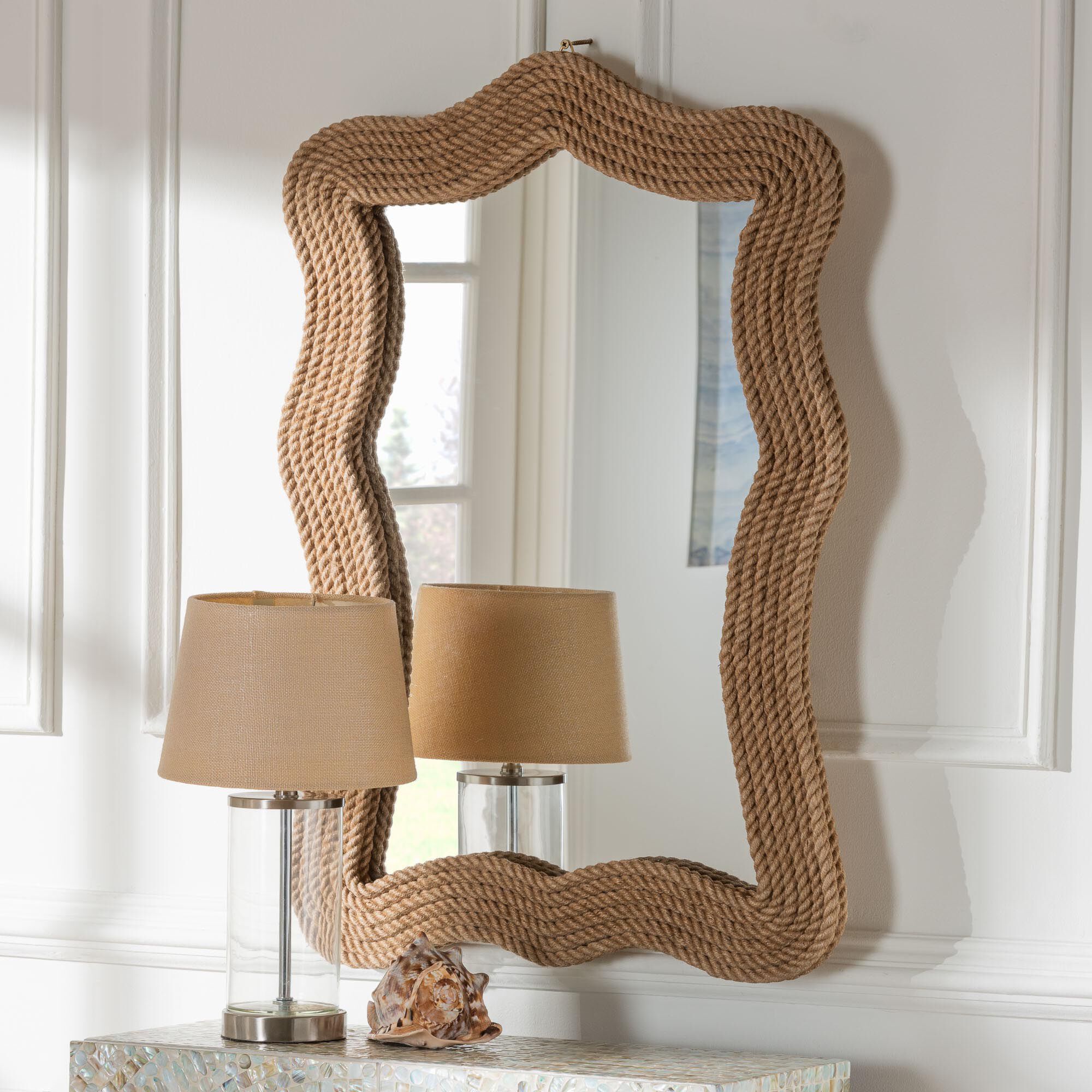 Quiana Coastal Woven Rope Accent Wall Mirror, BROWN, hi-res image number 0