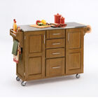 Large Cottage Oak Finish Create a Cart with Stainless Steel Top, OAK STAINLESS STEEL, hi-res image number null
