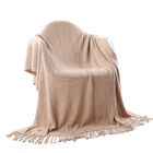 Battilo Home Cable Knit Woven Luxury Throw Blanket With Tasseled Ends, 50"x60", TAN, hi-res image number null