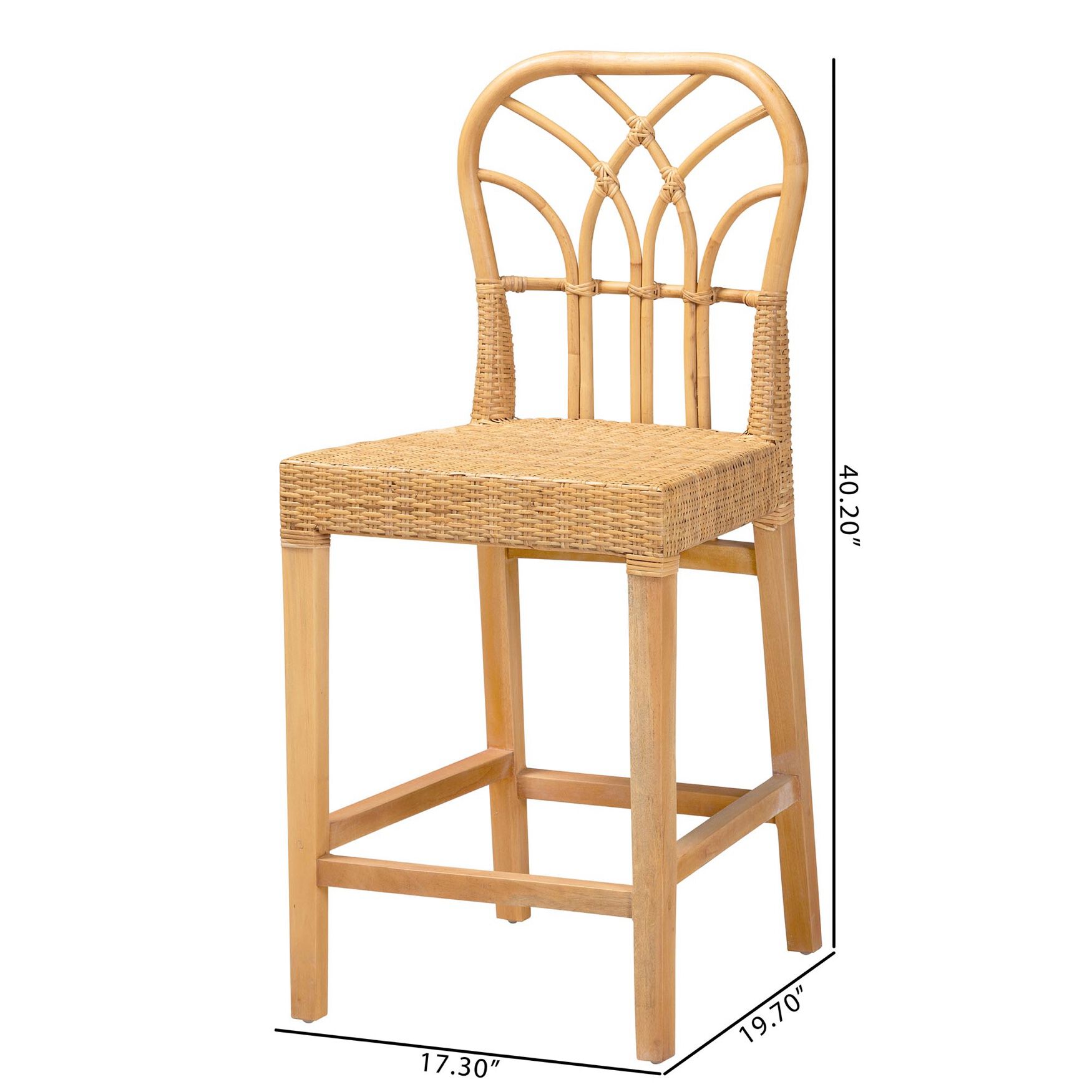 Monaco Modern Bohemian Natural Rattan And Mahogany Wood Counter Stool, , alternate image number 9