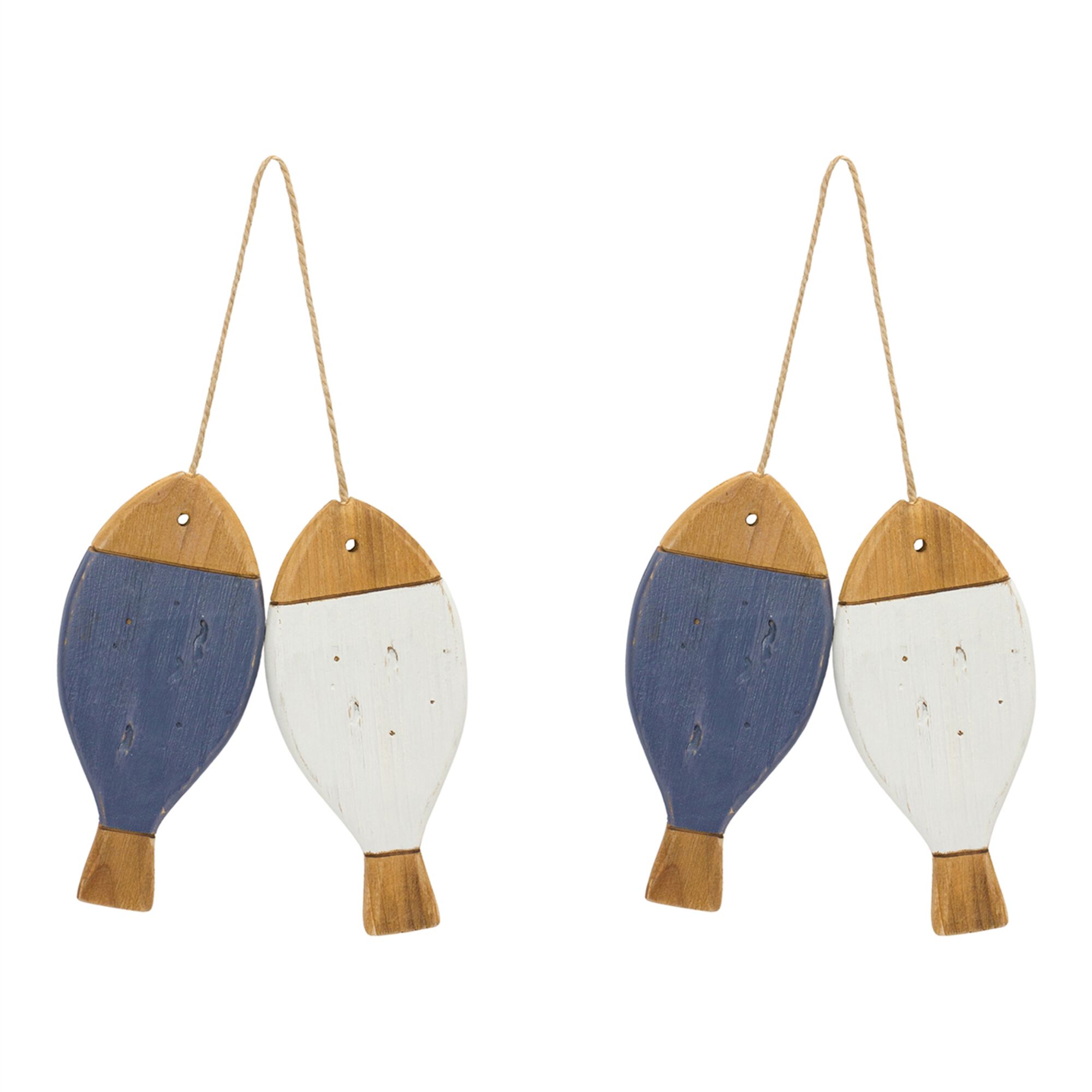 Pair of Fish Ornament (Set of 2) 23.25 inchesL x 3 inchesH Wood, WHITE/BLUE, alternate image number 1