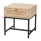 Caterina Mid-Century Modern Transitional Natural Brown Finished Wood And Natural Rattan 1-Drawer Nightstand, NATURAL BROWN BLACK, hi-res image number null