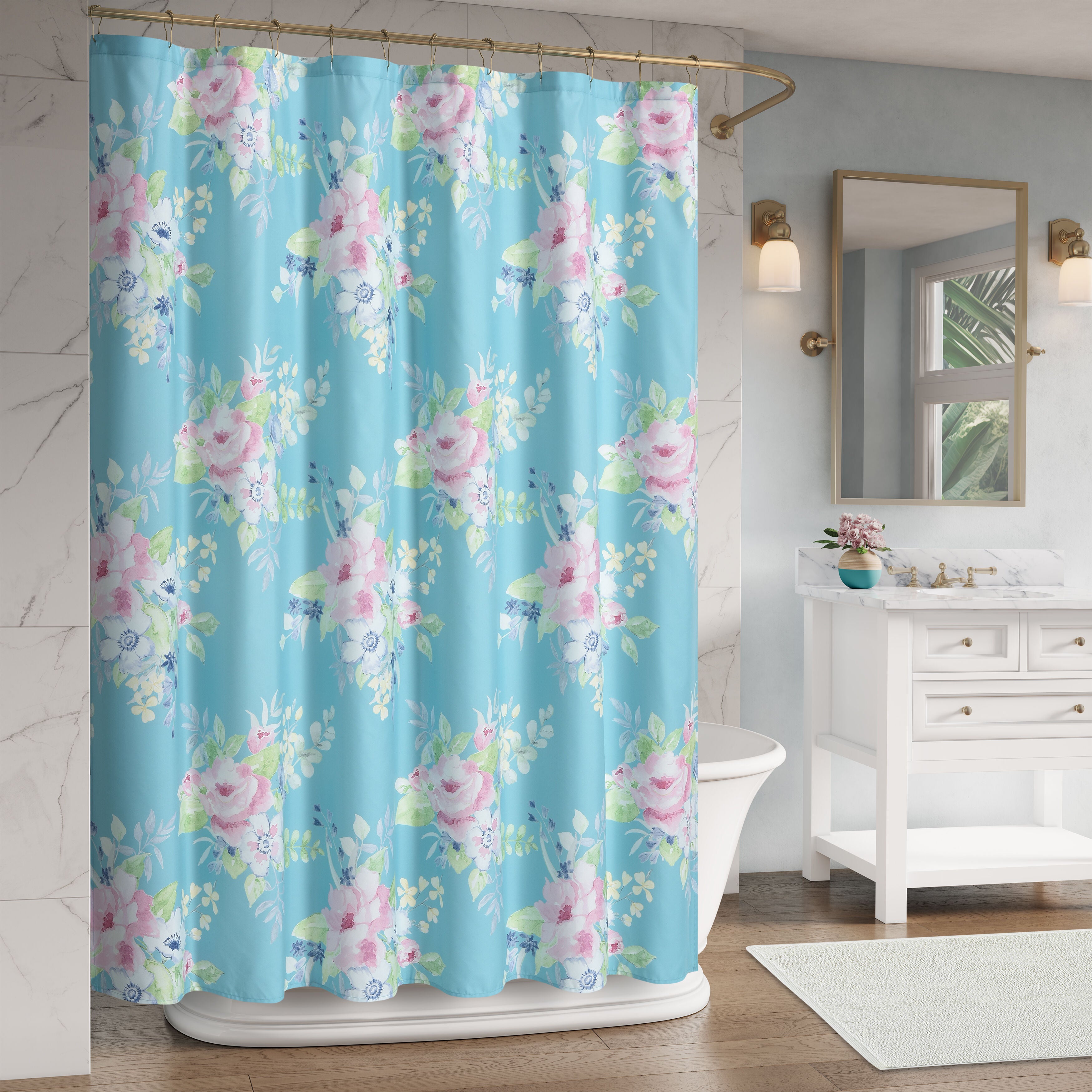 ESME SHOWER CURTAIN, TEAL, hi-res image number 0