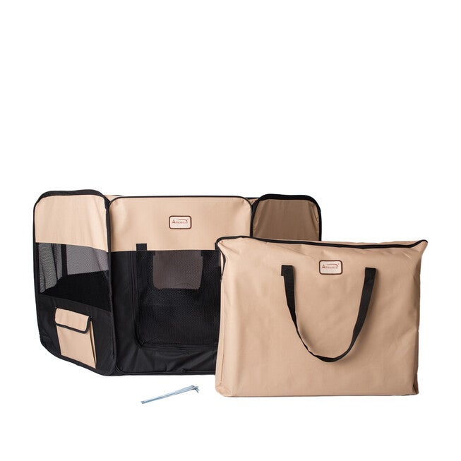 Portable Pet Dog Kitten Playpen In Black And Beige Combo, BLACK BEIGE, hi-res image number null