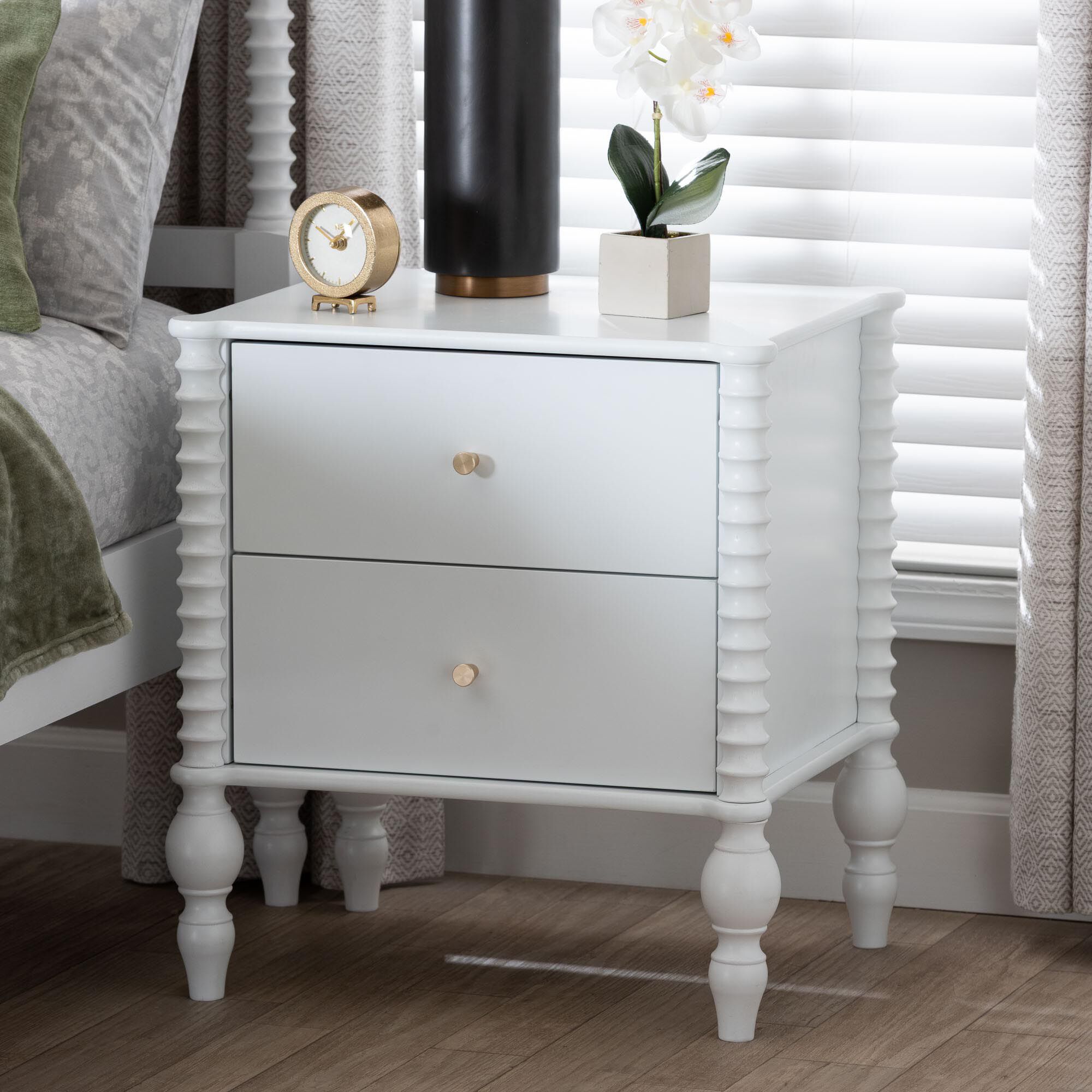 Callison Spindle Nightstand - 2-Drawer, WHITE, hi-res image number 0