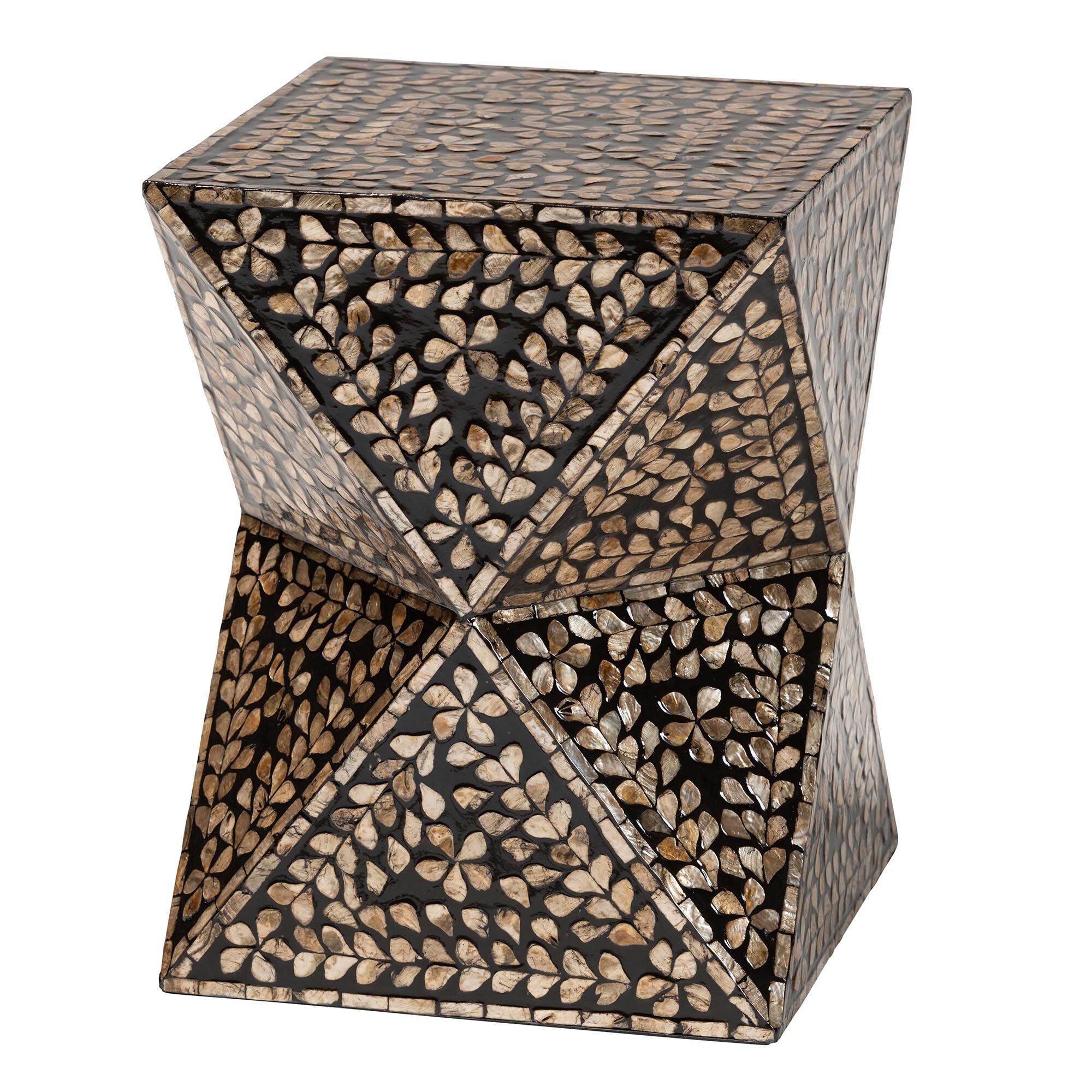 Feronia Modern Bohemian Black and Bronze Mother of Pearl End Table, BLACK, alternate image number 2