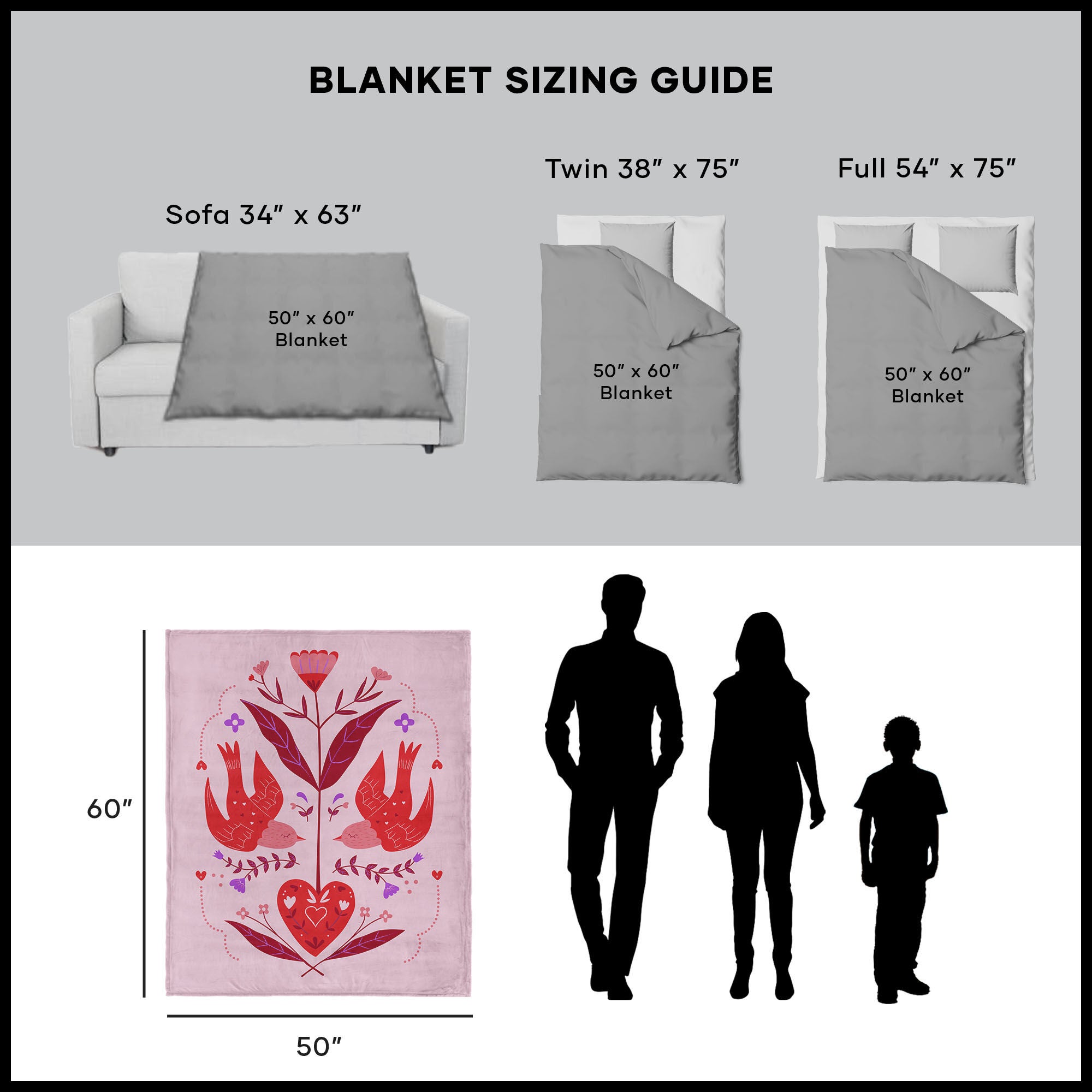 Valentine's Day Flying Birds Silk Touch Sherpa Throw Blanket 50x60 Inches, FLYING BIRDS, alternate image number 5