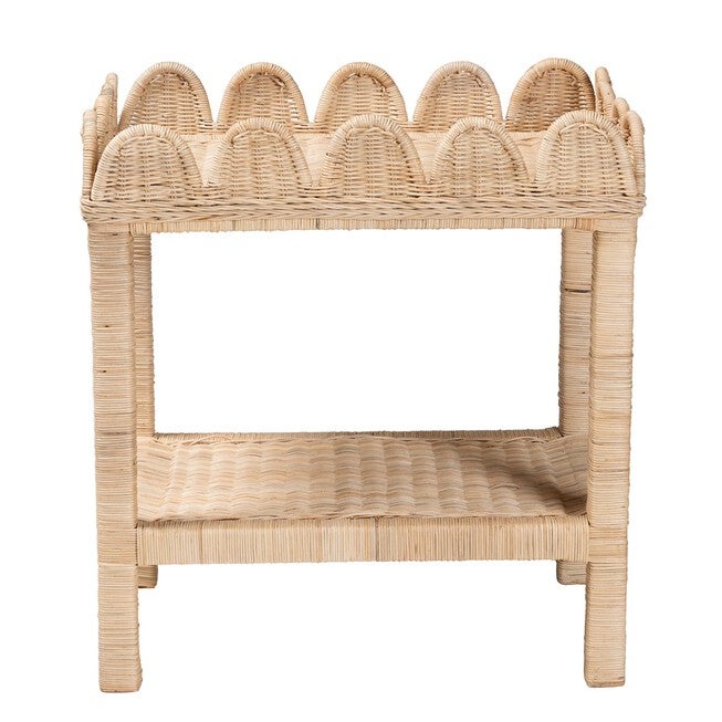 Sumana Bohemian Scallop Natural Rattan and Mahogany Side Table, , on-hover image number 1