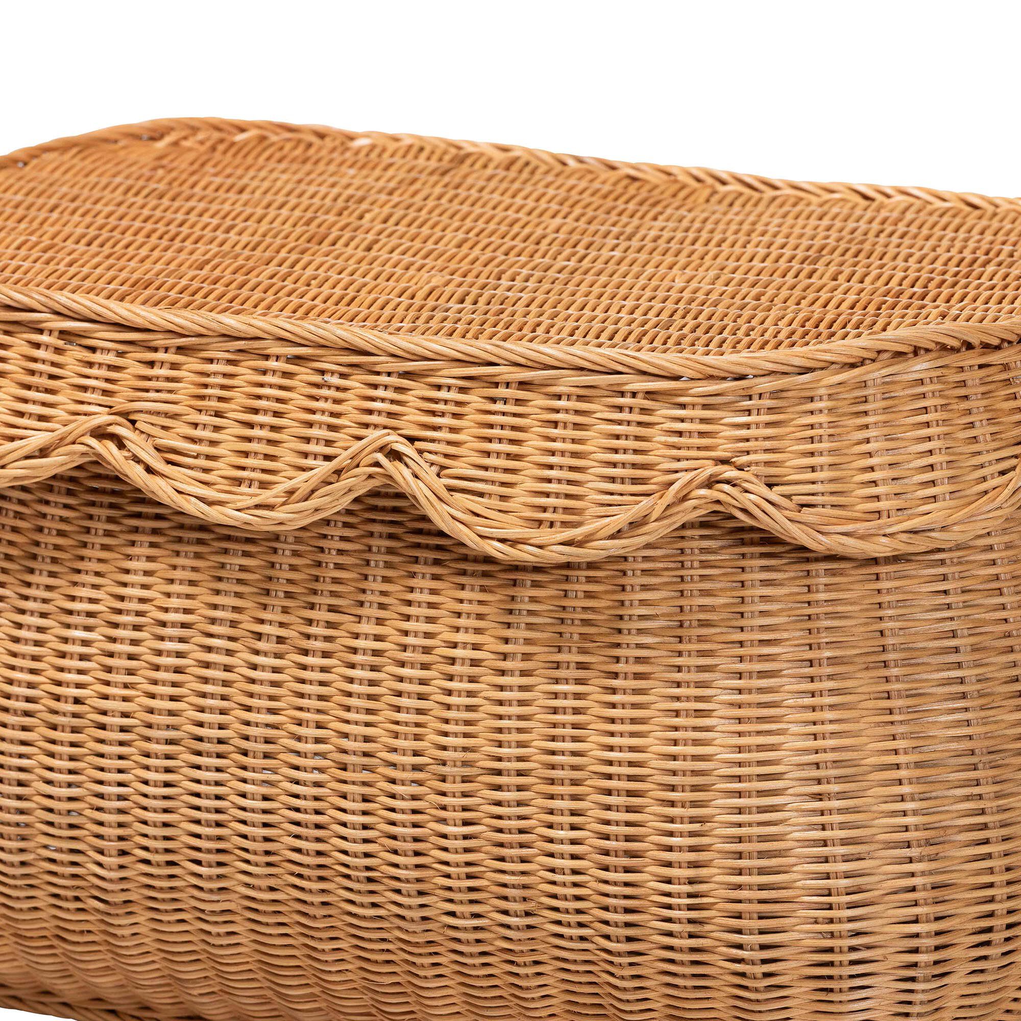Ayleen Natural Rattan Basket with Scalloped Lid - Small, HONEY, alternate image number 5
