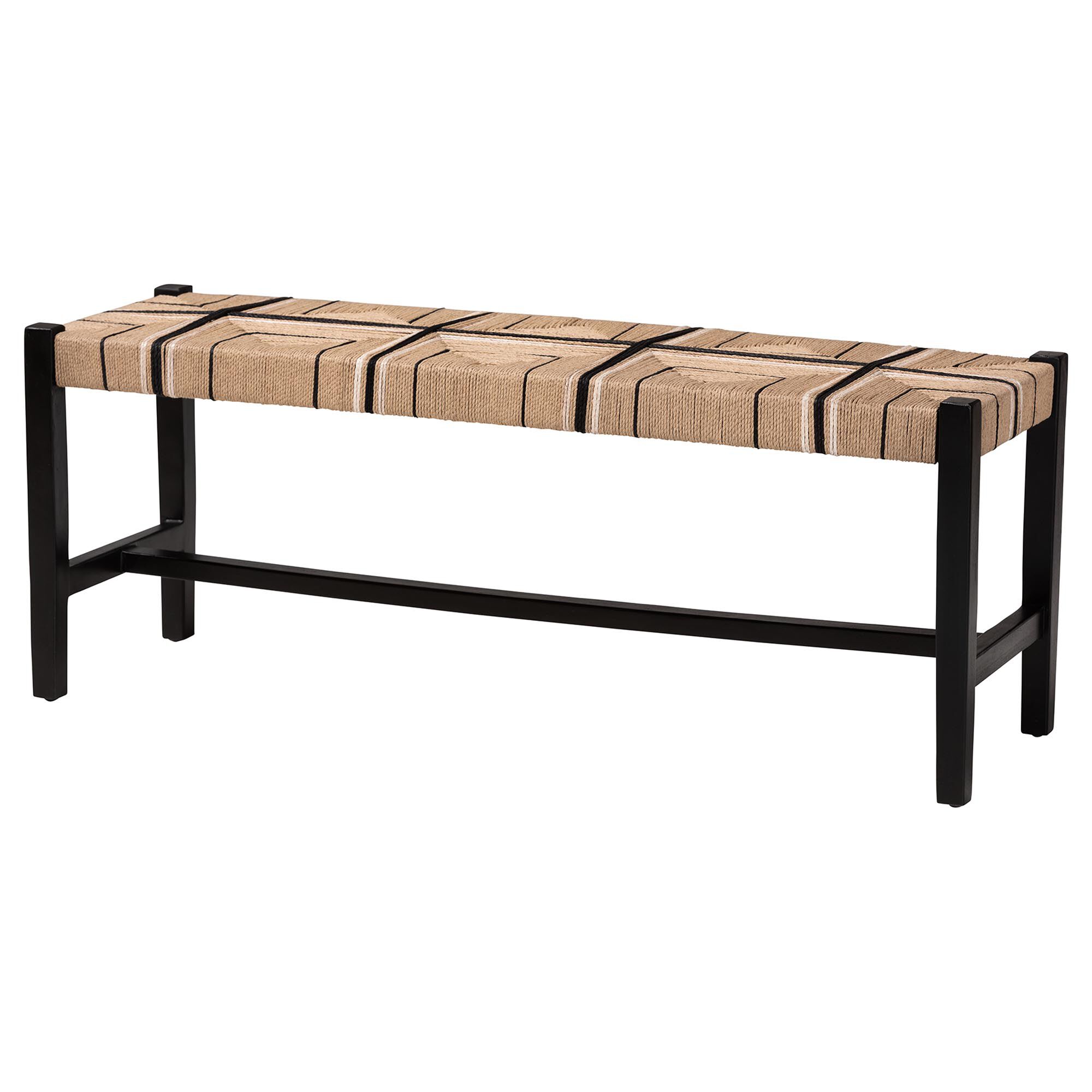 Prita Woven Paper Loom Bench with Mahogany Wood Frame, BLACK, alternate image number 1
