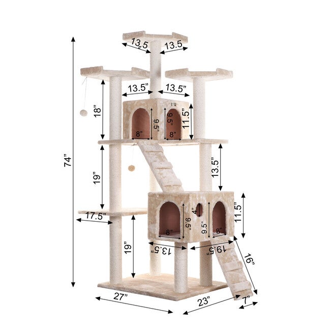 Multi-Level 74 inches Real Wood Cat Tree Play Furniture With Sratchhing Posts, Large Playforms, , alternate image number 4