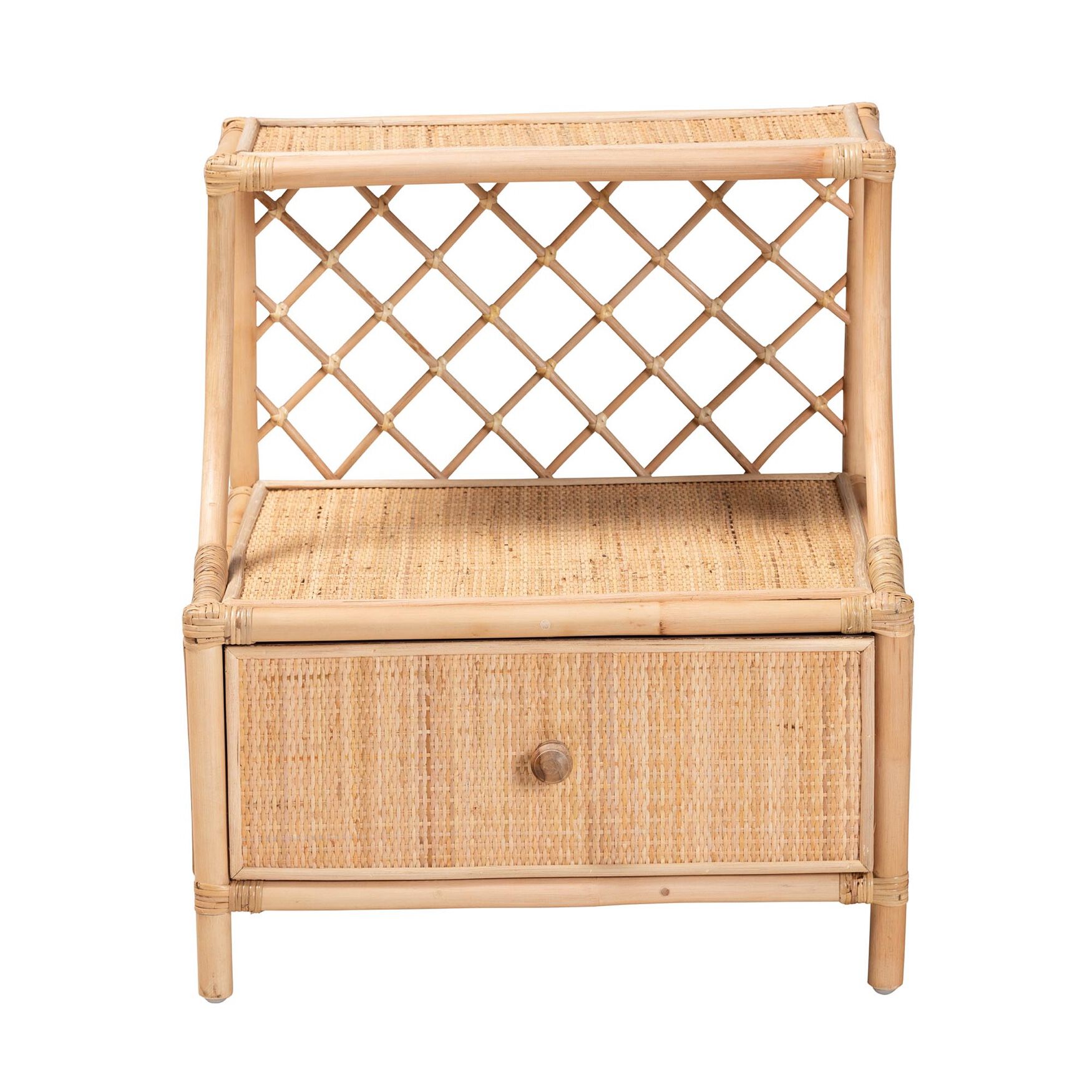 Lalo Modern Bohemian Natural Brown Rattan 1-Drawer Nightstand, , alternate image number 2