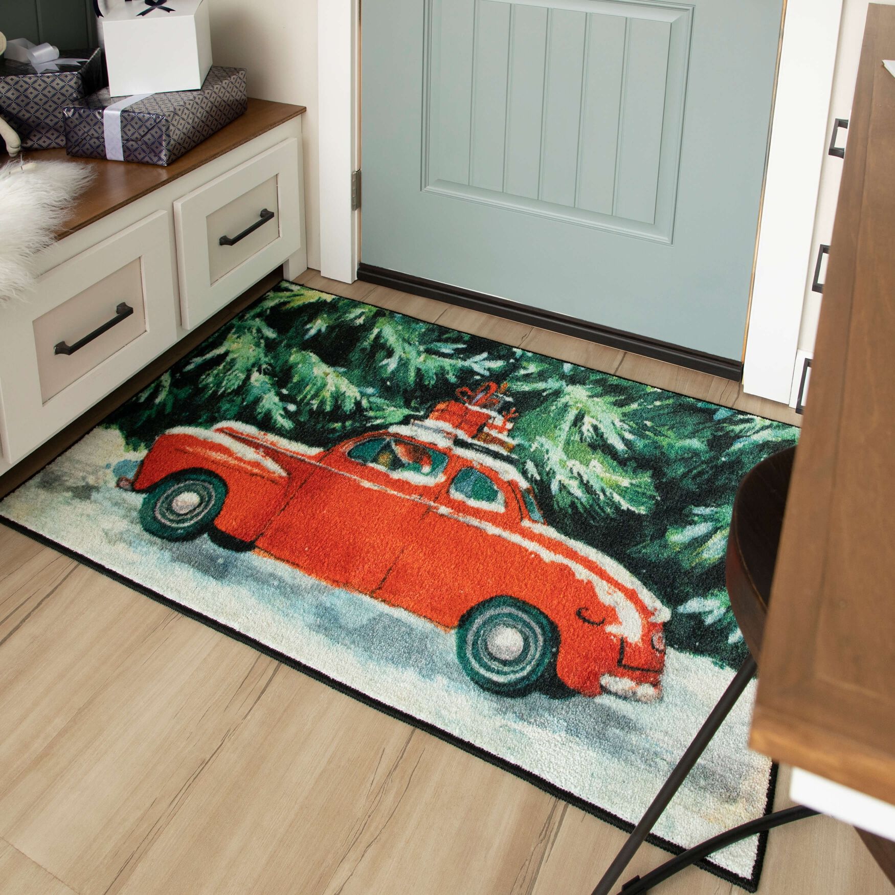 Vintage Christmas Car Kitchen Rug, , alternate image number 7