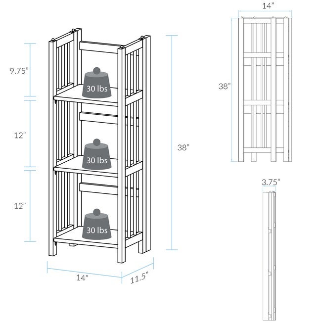 3-Shelf Folding Bookcase 14 inches Wide-Walnut, , alternate image number 6