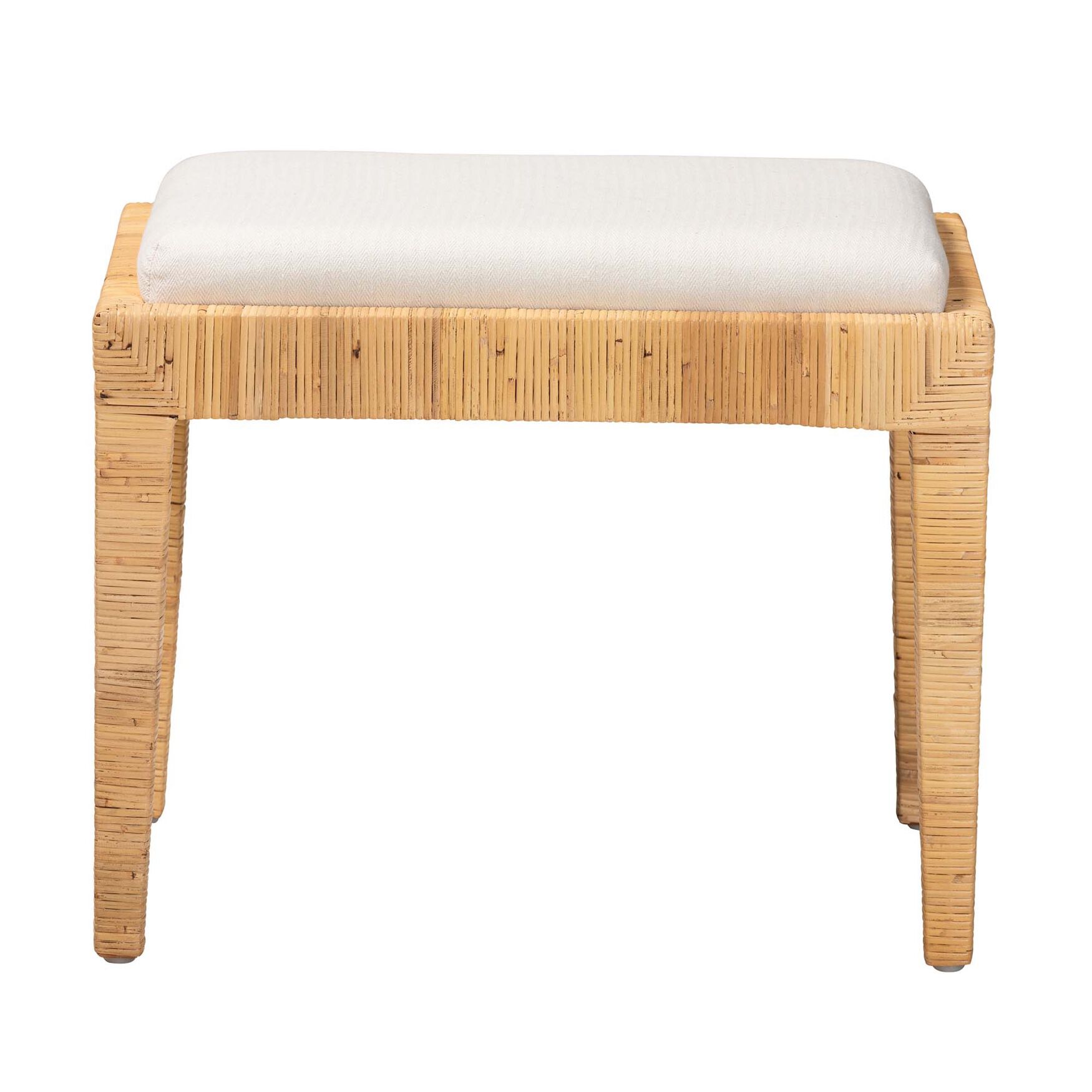 Sofia Modern Bohemian Natural Brown Rattan And Mahogany Wood Ottoman, , on-hover image number 1