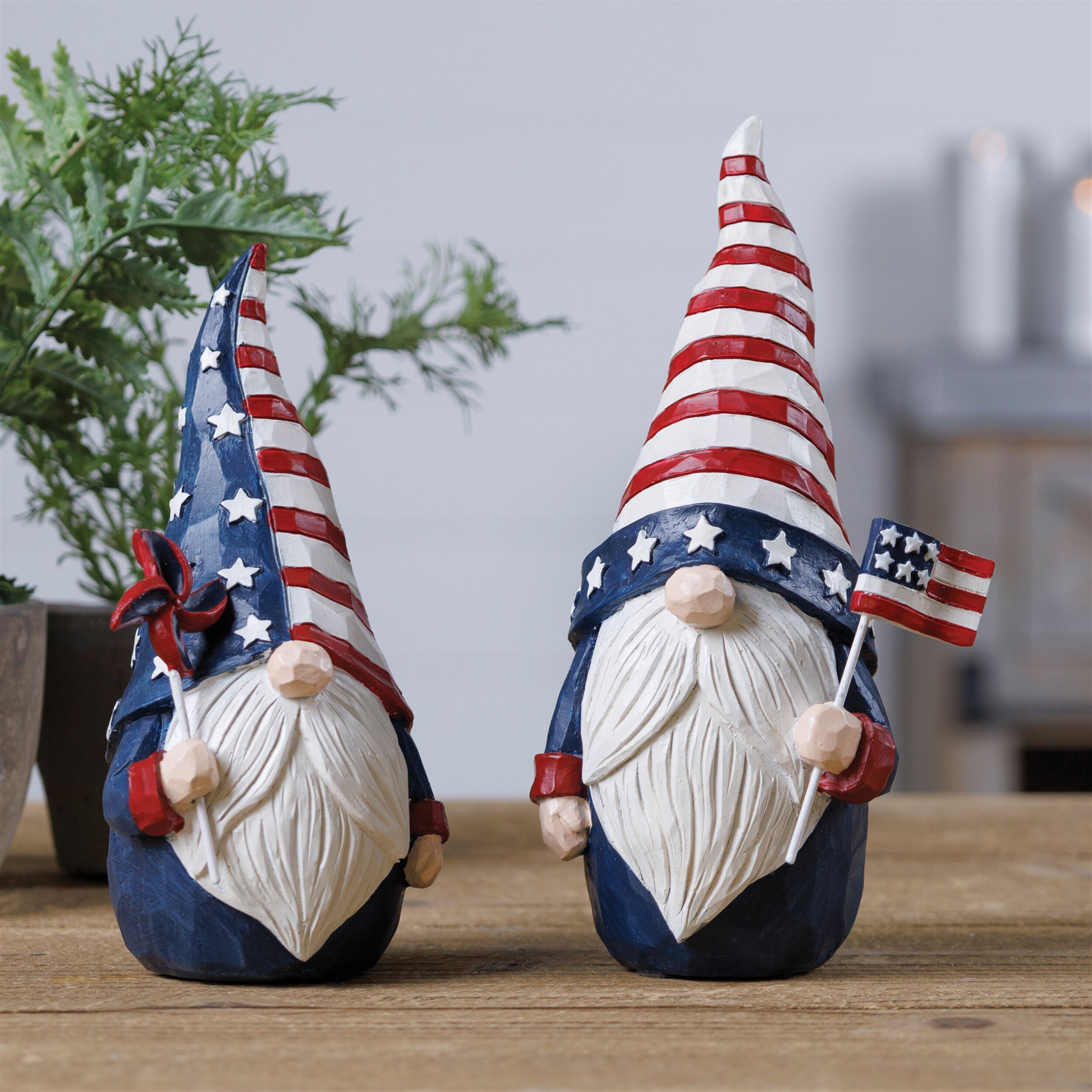Americana Gnome Figurine (Set of 2), RED WHITE BLUE, on-hover image number 1