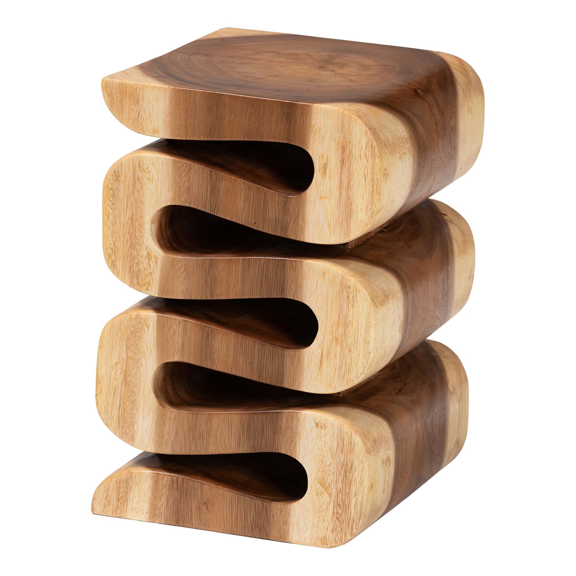 Eliada Hand-carved Suar Wood Side Table, NATURAL BROWN, alternate image number 1