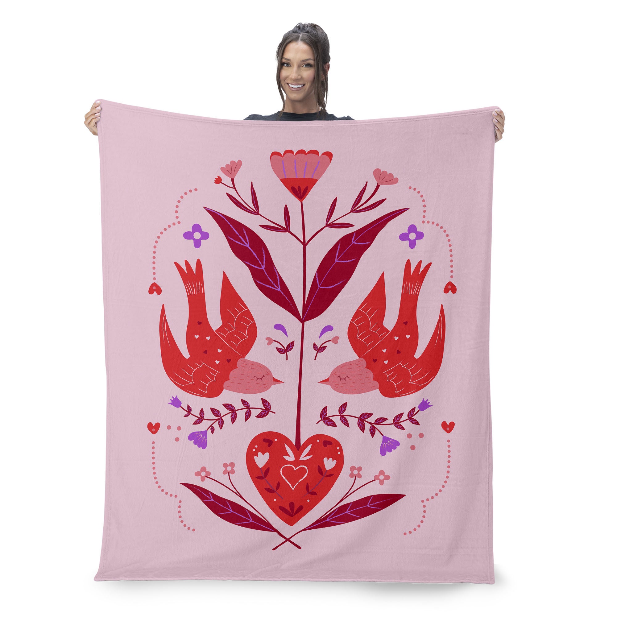 Valentine's Day Flying Birds Silk Touch Sherpa Throw Blanket 50x60 Inches, FLYING BIRDS, on-hover image number 1