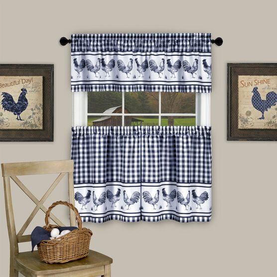 Barnyard Window Curtain Tier Pair and Valance Set, NAVY, hi-res image number null