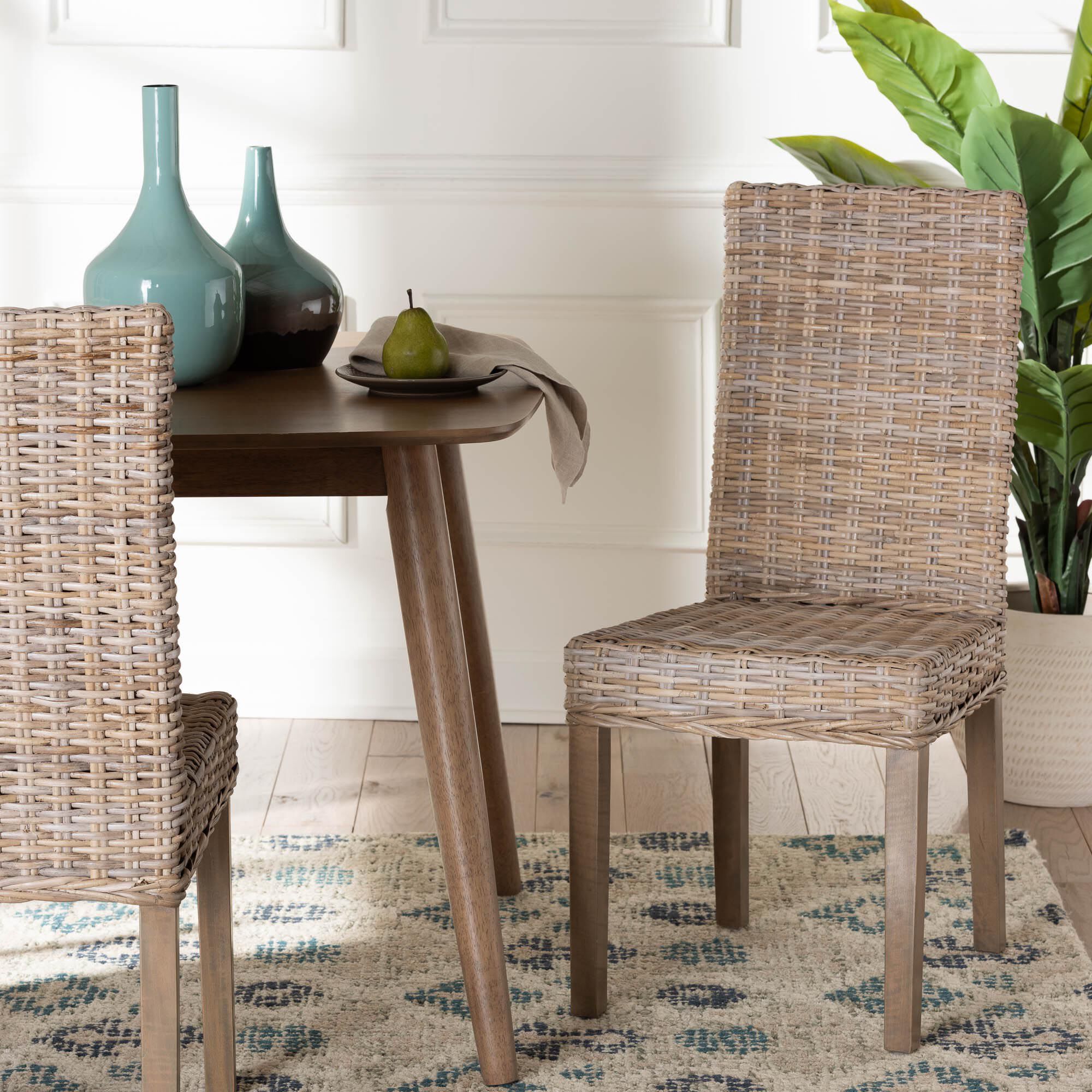 Nevina Bohemian Grey Kubu Rattan and Mango Wood Dining Chair, GREY, hi-res image number 0