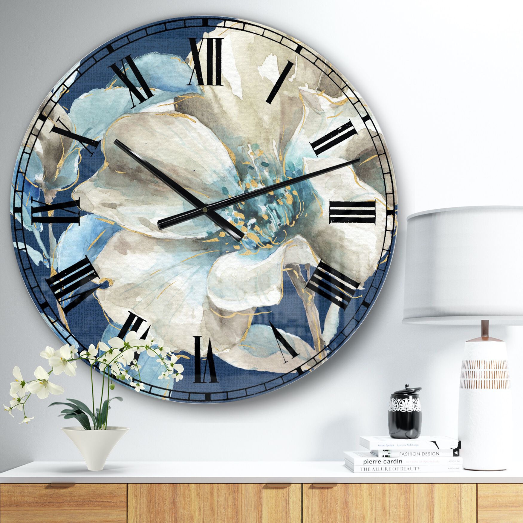 Indigold Watercolor Flower I Traditional Wall Clock, , on-hover image number 1