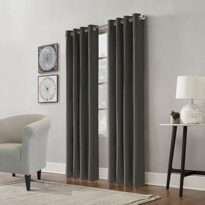 Edison Blackout Grommet Curtain Panel, CHARCOAL, hi-res image number 0