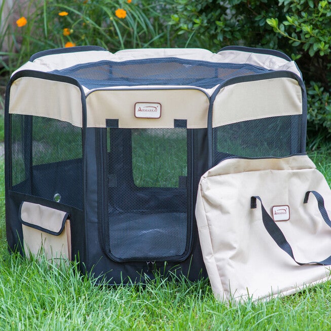 Portable Pet Dog Kitten Playpen In Black And Beige Combo, , alternate image number null