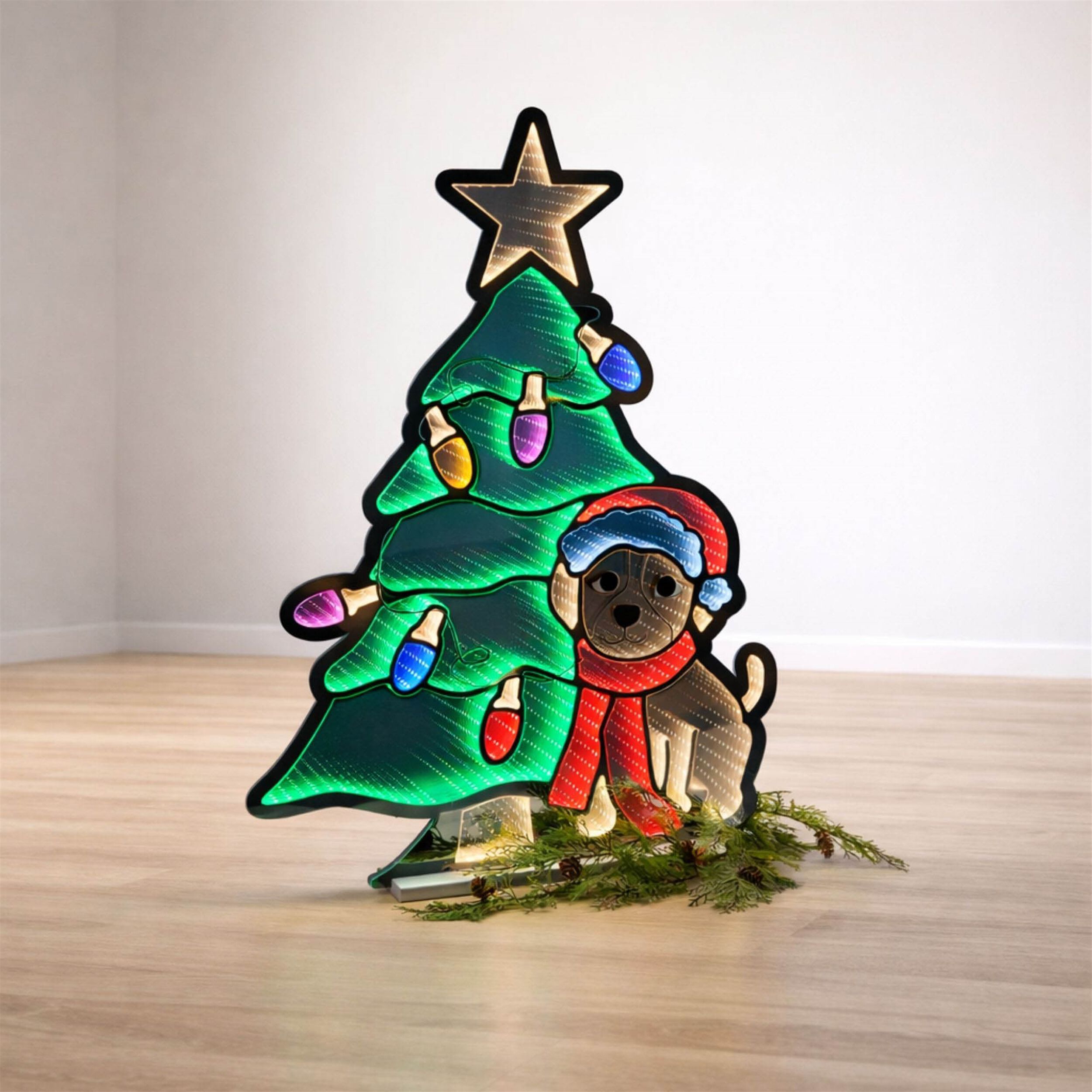 Puppy with Christmas Tree Ekkolight 35 inchesH, MULTICOLOR, alternate image number 1