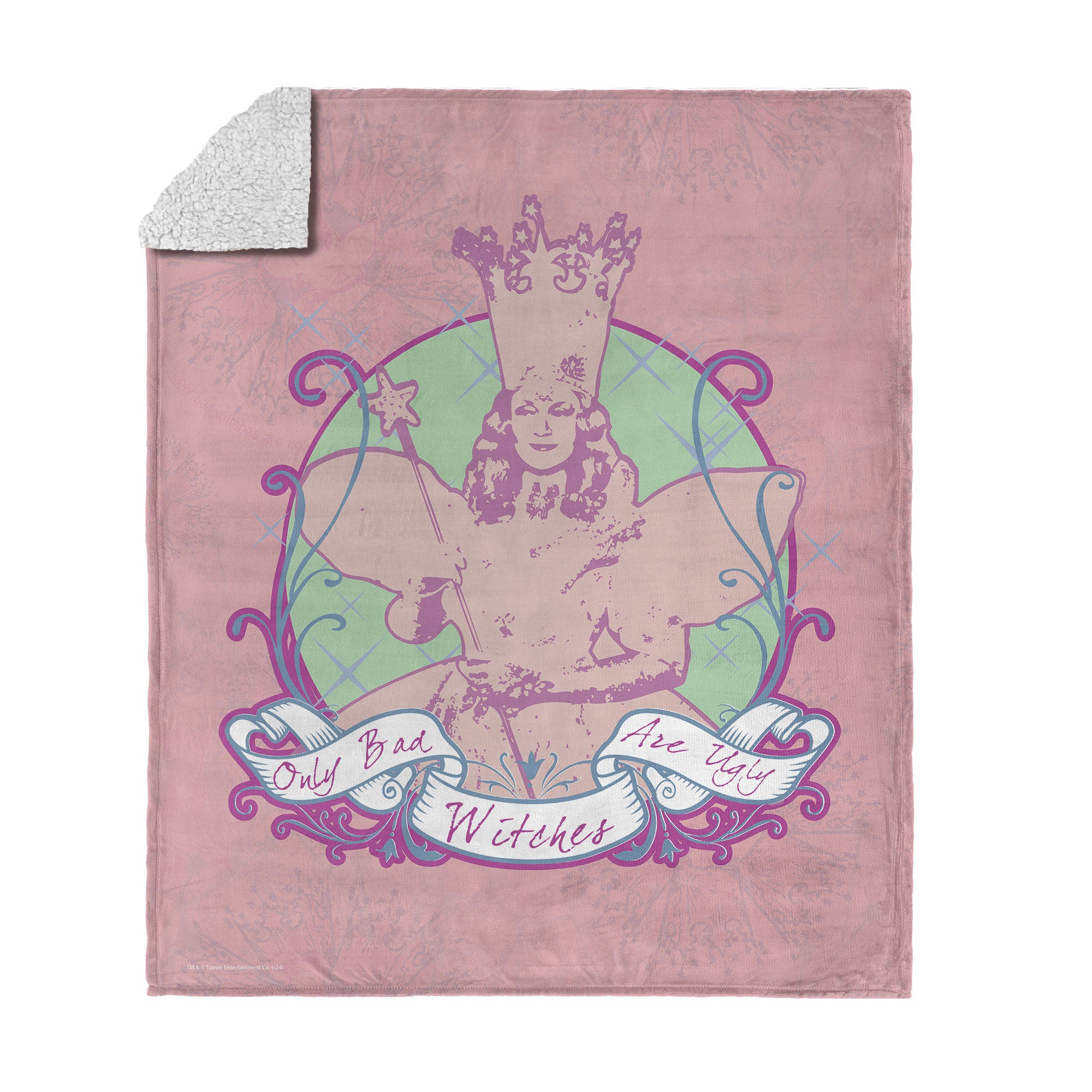 Warner Bros. The Wizard of Oz Glinda Pattern Silk Touch Sherpa Throw Blanket 50x60 Inches, PINK, hi-res image number 0