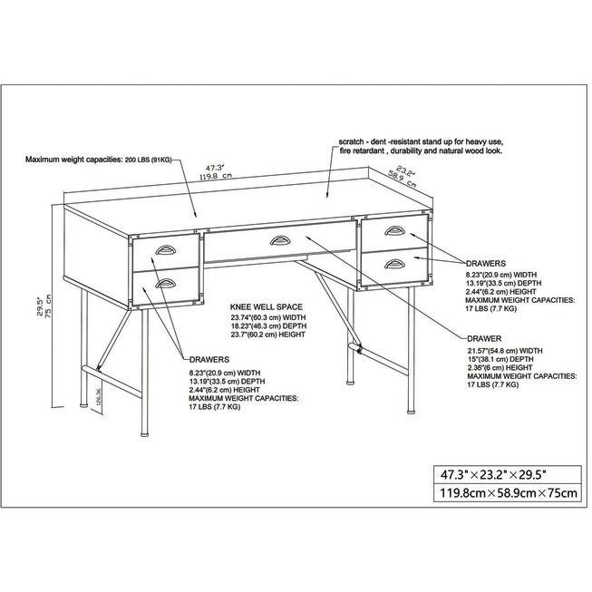 47 inches Writing Desk, , alternate image number null