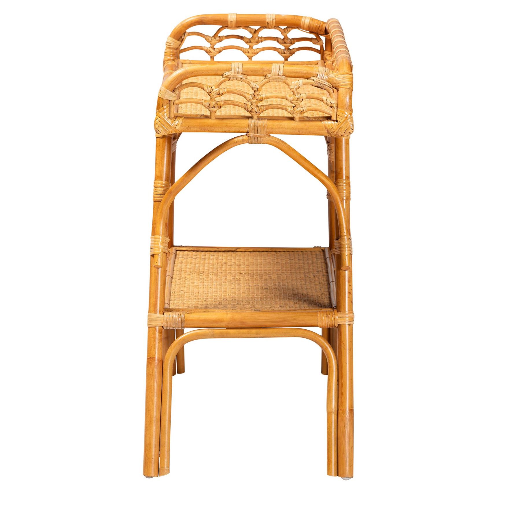Nayana Modern Bohemian Natural Rattan 2-Tier Console Table, , alternate image number 8