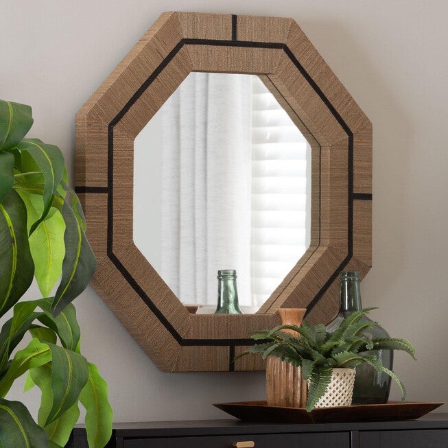 Mirai Bohemian Woven Grasscloth Octagon Accent Mirror, NATURAL, alternate image number 4