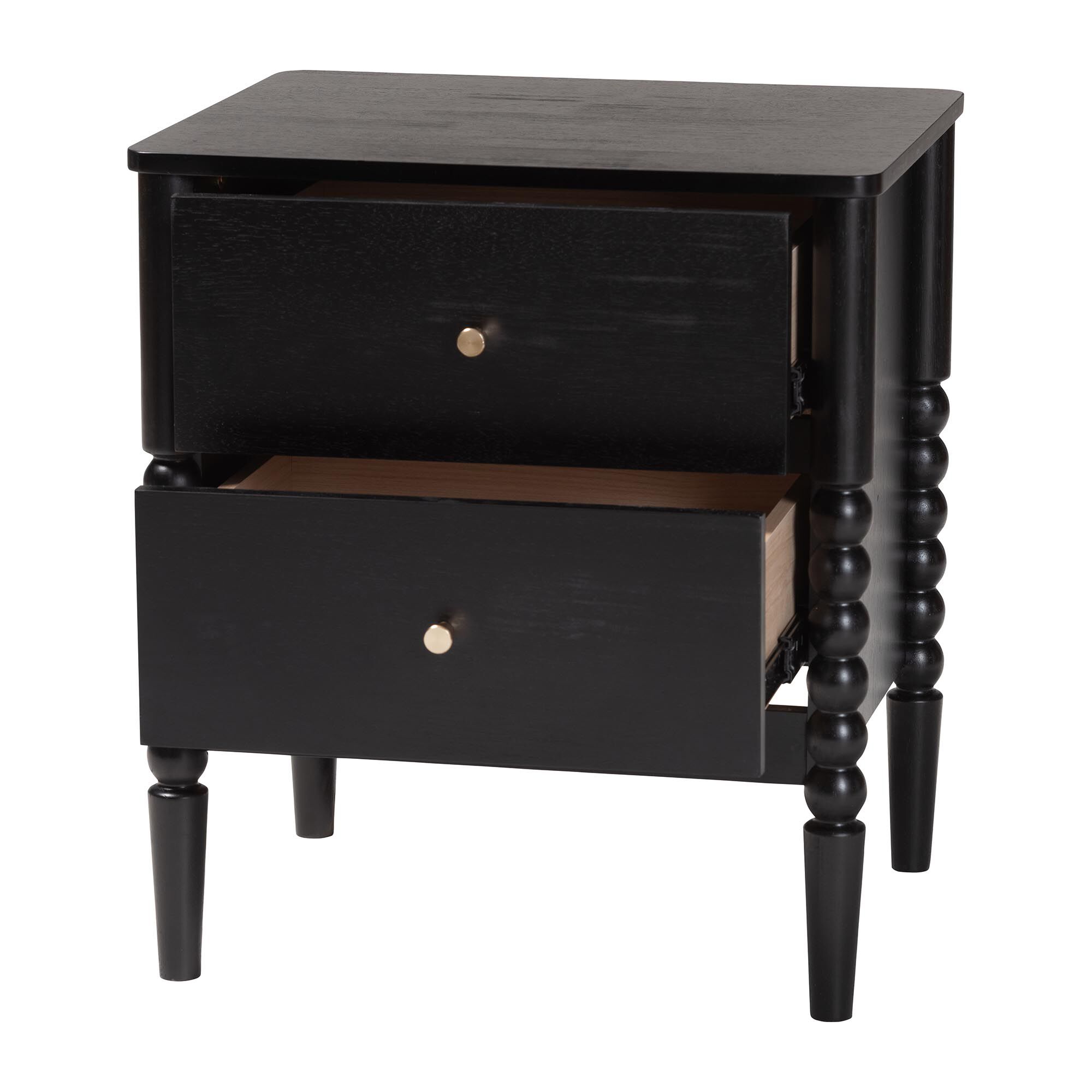 Lucera Mid-Century White 2-Drawer Bobbin Nightstand, BLACK, alternate image number 2