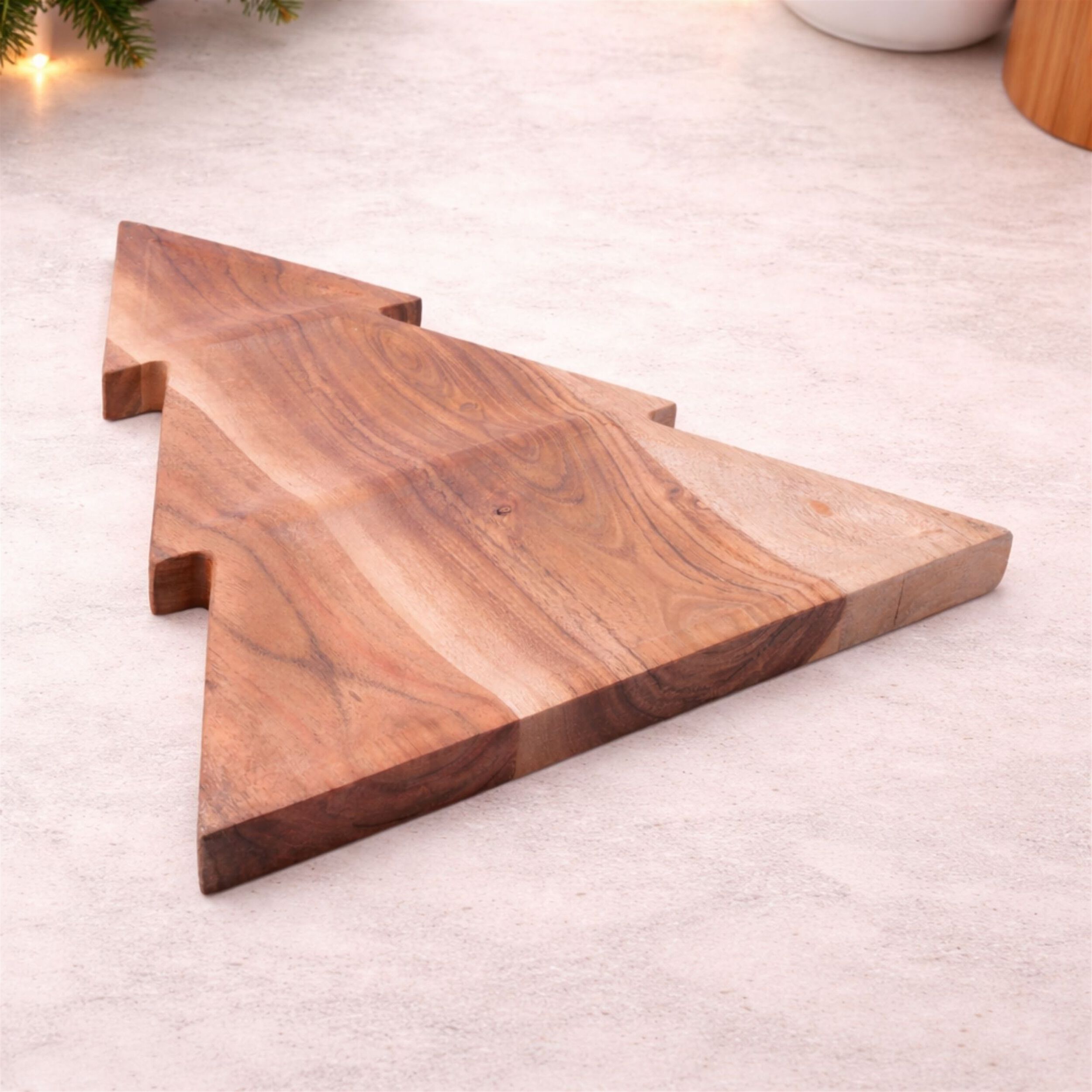 Wood Christmas Tree Divided Serving Tray 16 inchesL, BROWN, alternate image number 2