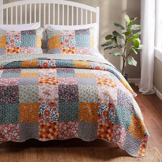 Carlie Calico Quilt Set, BROWN, hi-res image number null