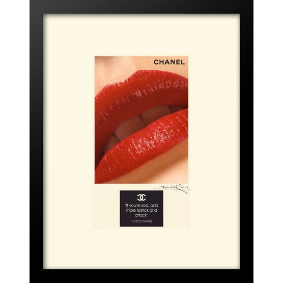 Chanel lips Quote "If you're sad, add more lipstick..." Red 14" x 18" Framed Print, BLACK WHITE, hi-res image number null