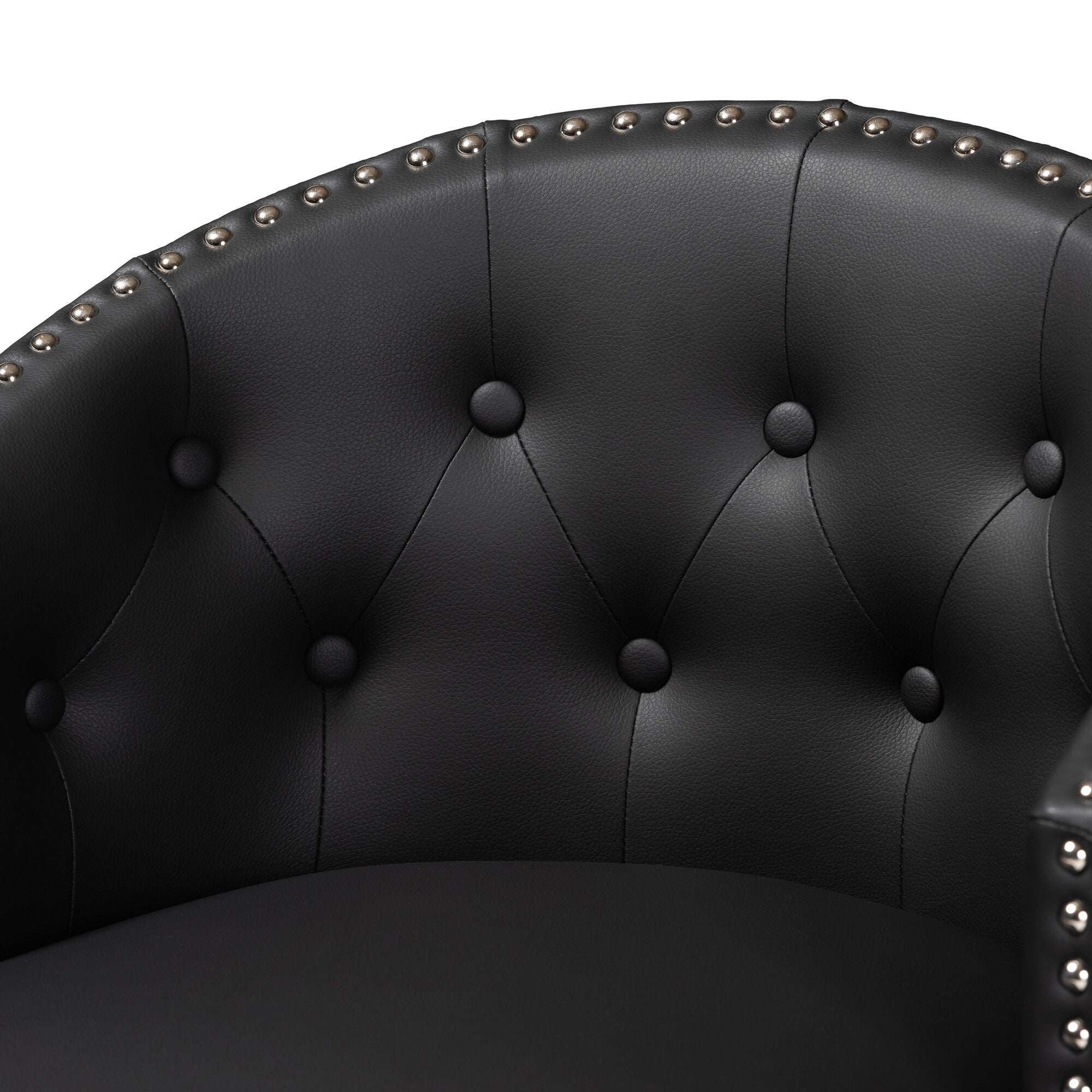 Theron Mid-Century Transitional Black Faux Leather and Espresso Brown Finished Wood 2-Piece Swivel Counter Stool Set, BROWN, alternate image number 5