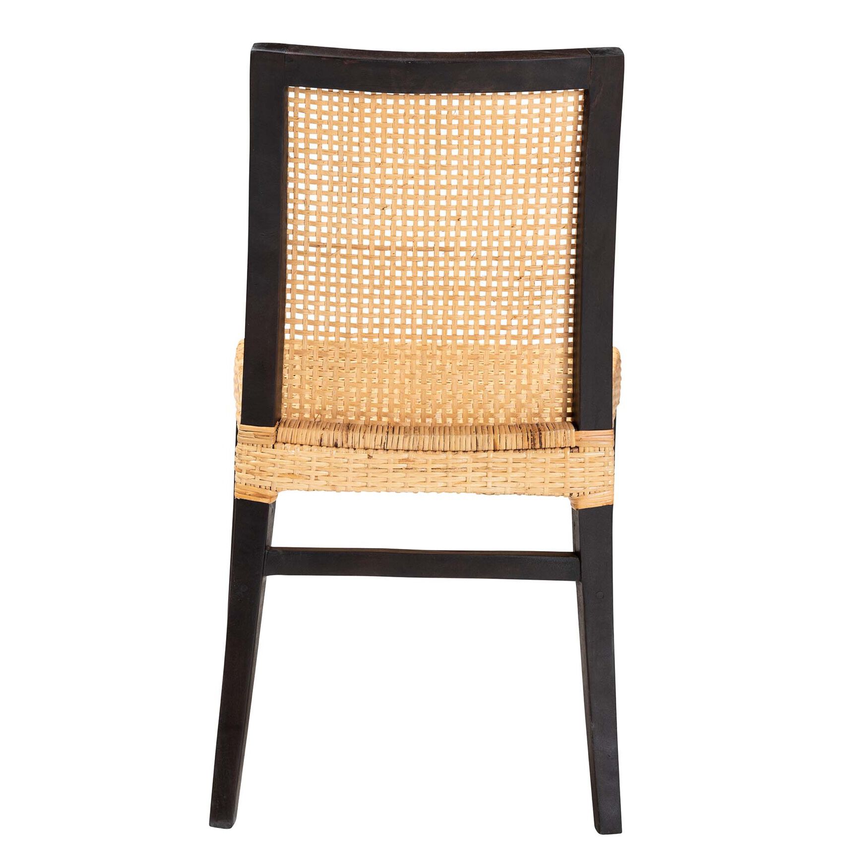 Lingga Modern Bohemian Dark Brown Mahogany Wood And Natural Rattan Dining Chair, , alternate image number 3