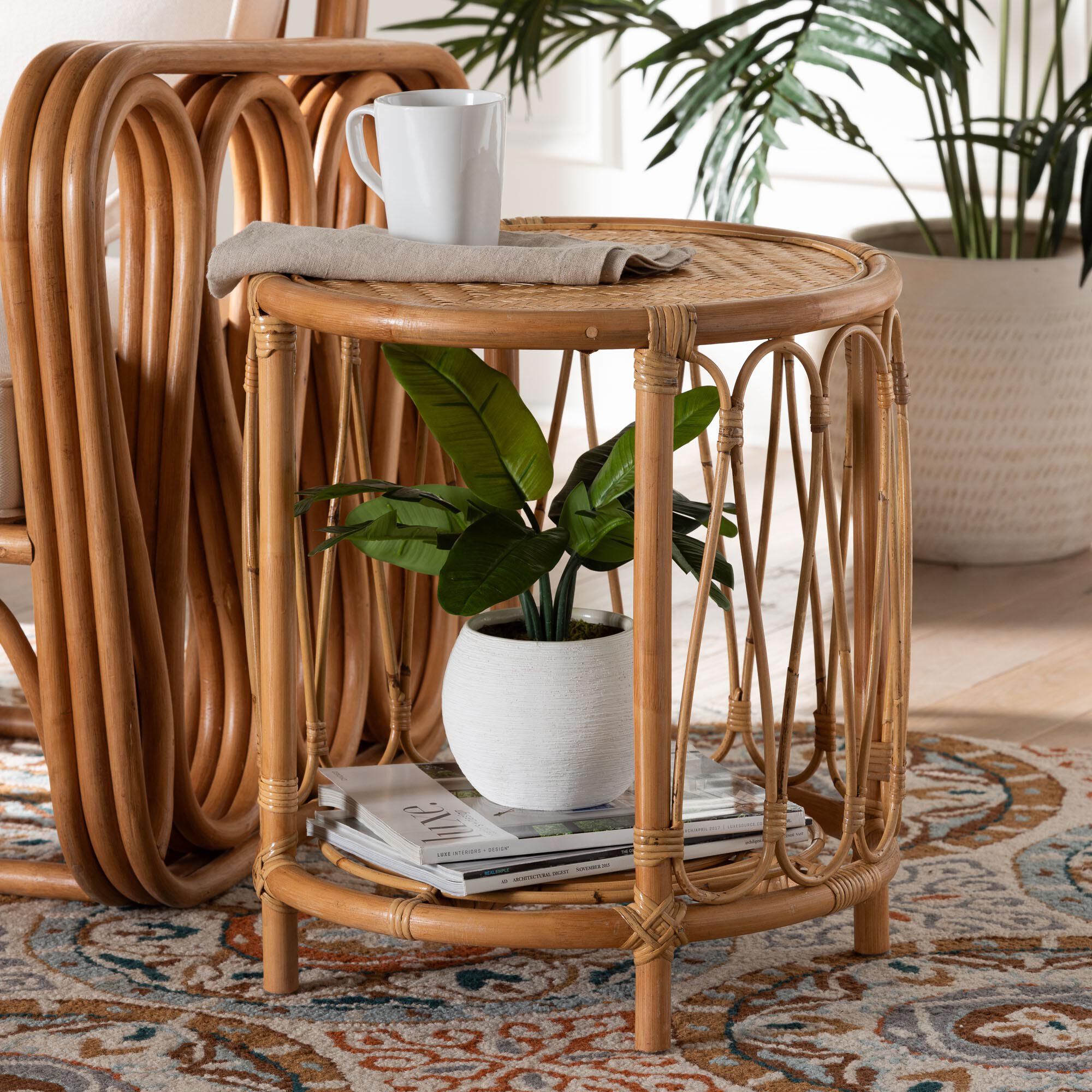 Berilo Bohemian Light Honey Rattan End Table, LIGHT, alternate image number 6