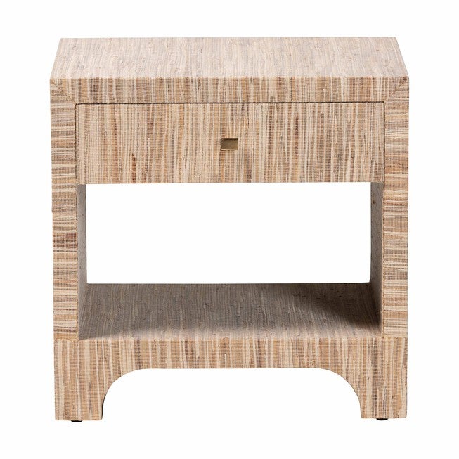 Julia Bohemian Woven Natural Grasscloth 1-Drawer Nightstand, NATURAL/GOLD, alternate image number null