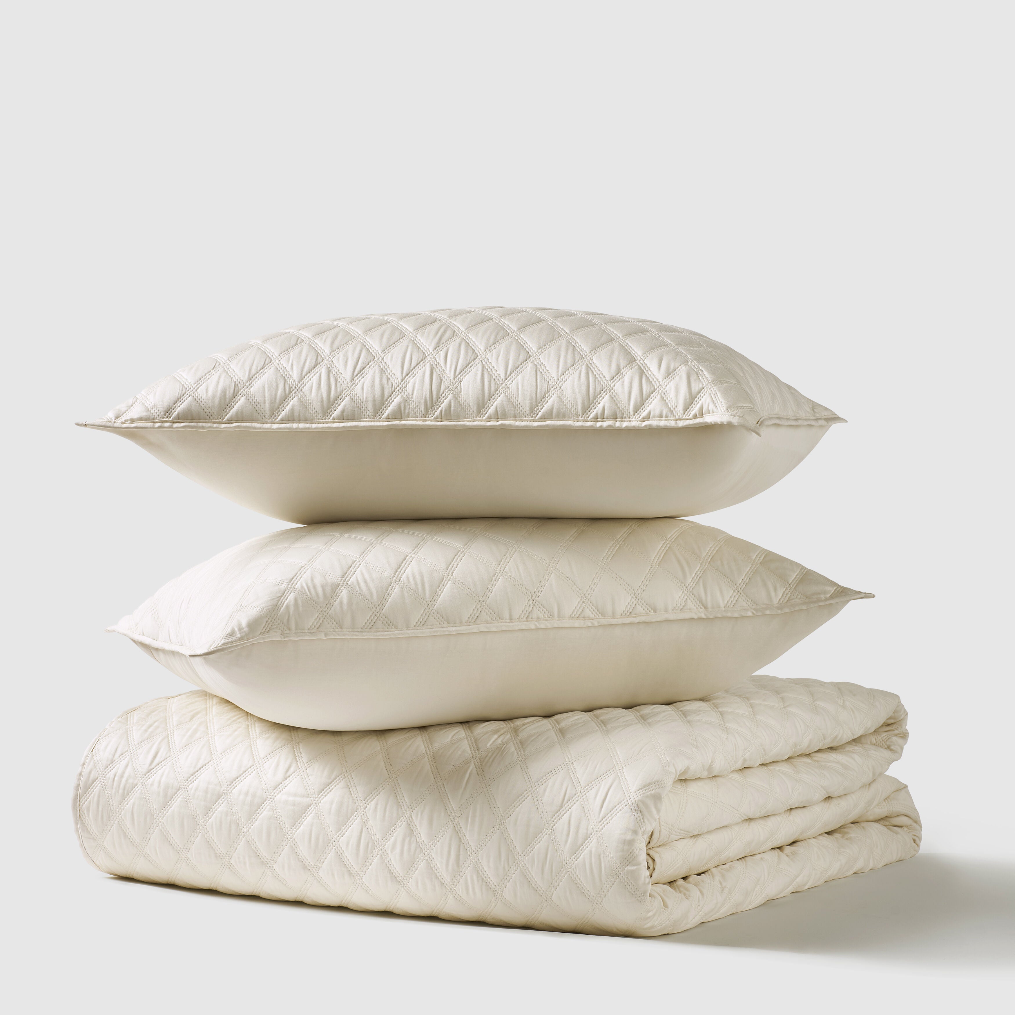 PREMIER SATEEN FULL/QUEEN 3PC. QUILT SET, PARCHMENT, hi-res image number 0