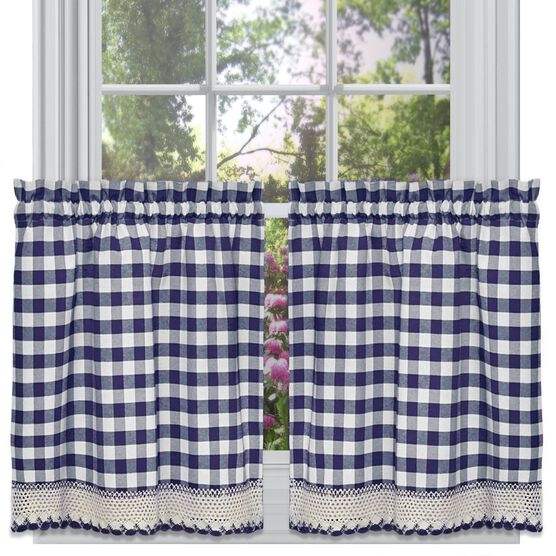 Buffalo Check Window Curtain Tier Pair, NAVY, hi-res image number null