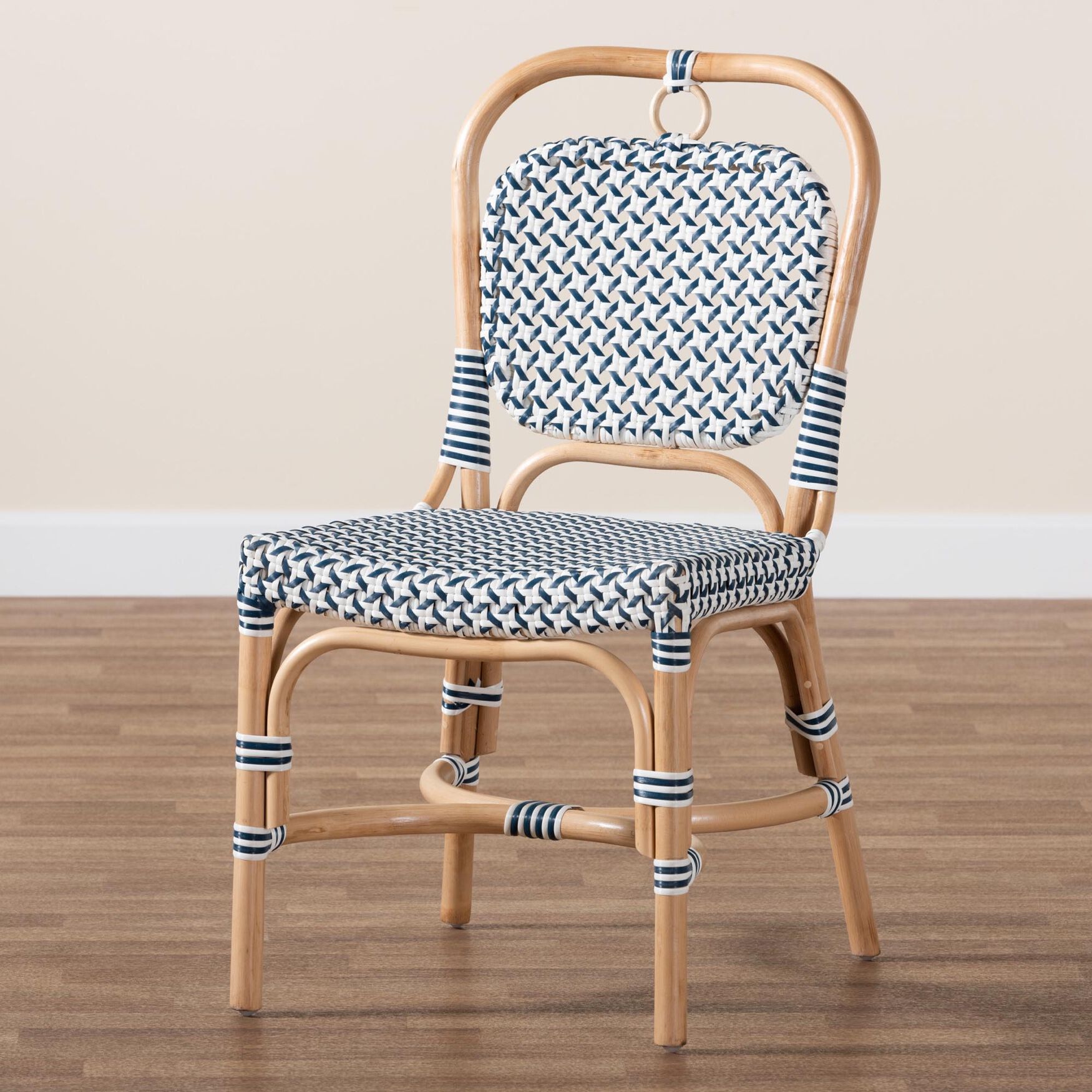 Luciana Modern French Blue and White Weaving Natural Rattan Bistro Chair, , alternate image number 14