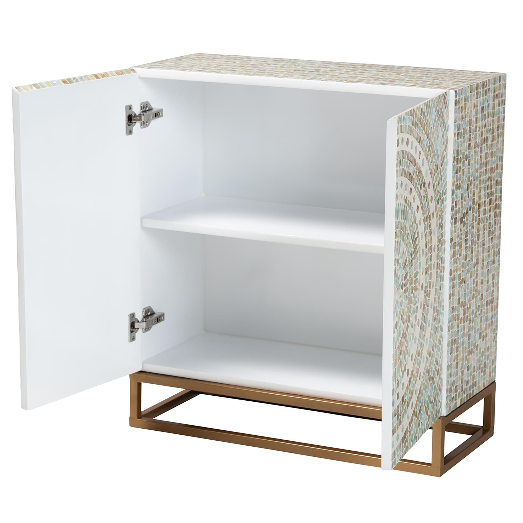 Quintus Modern Bohemian Multicolor Mother of Pearl and Gold Metal Storage Cabinet, MULTICOLOR, alternate image number 3
