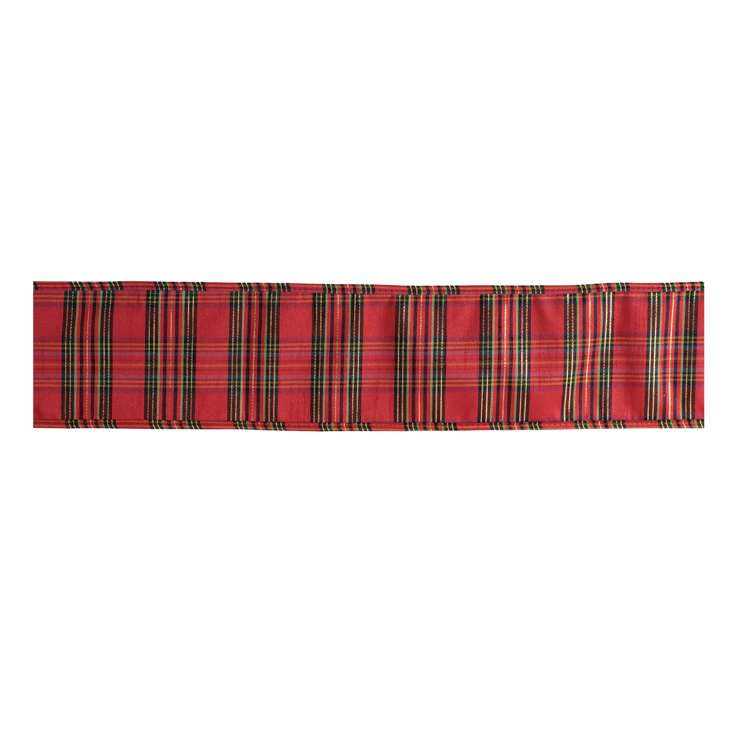 Glittered Plaid Wired Ribbon 4 inches x 5 Yds., RED GREEN GOLD, hi-res image number 0