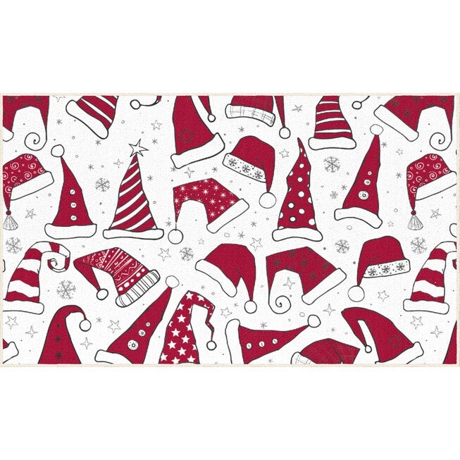 Santa Hats Red Kitchen Rug, RED, hi-res image number null