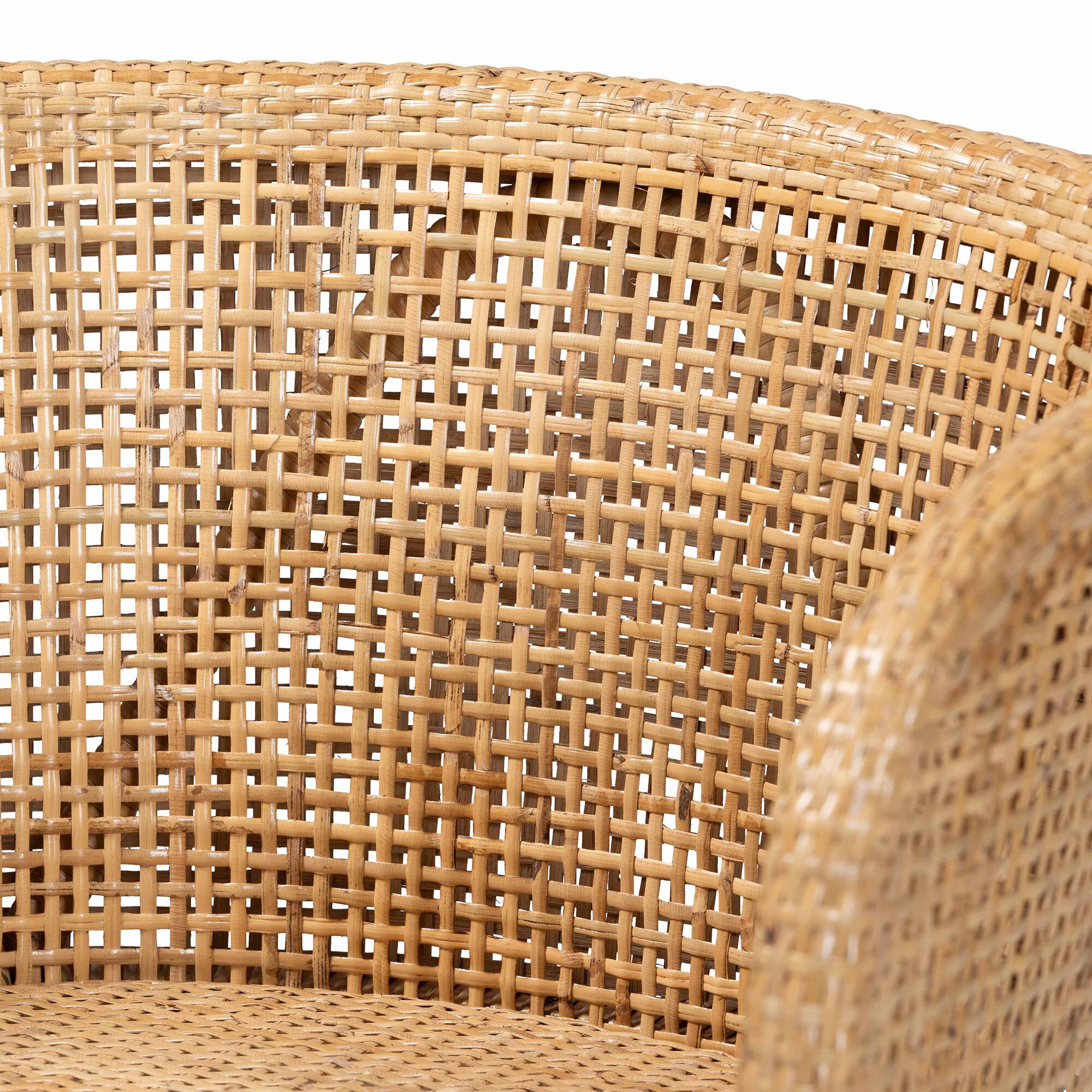 Papua Modern Bohemian Natural Rattan and Walnut Brown Acacia Wood Dining Chair, BROWN, alternate image number 6