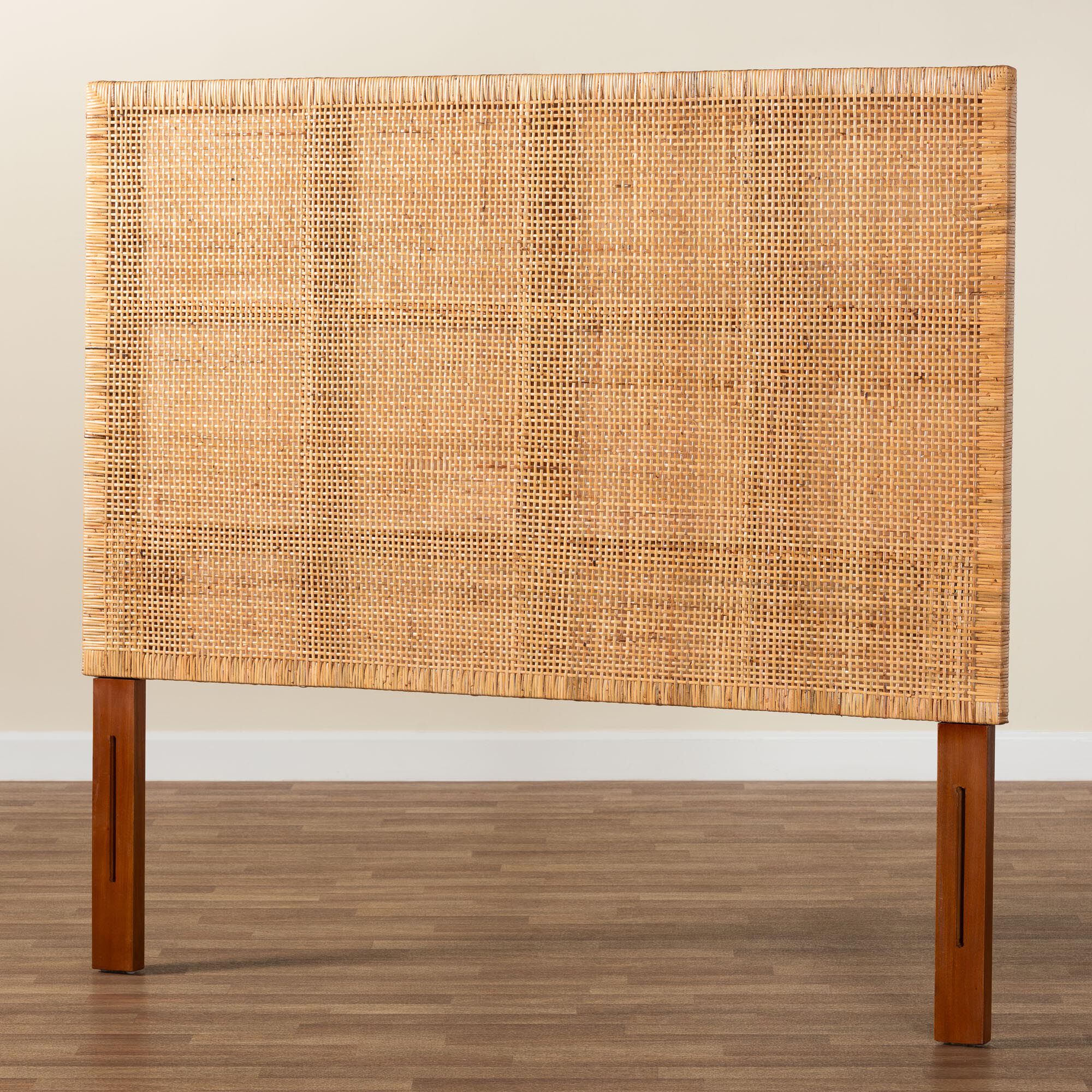 Lesia Bohemian Natural Rattan and Mahogany Wood Queen Size Headboard, LIGHT, alternate image number 5
