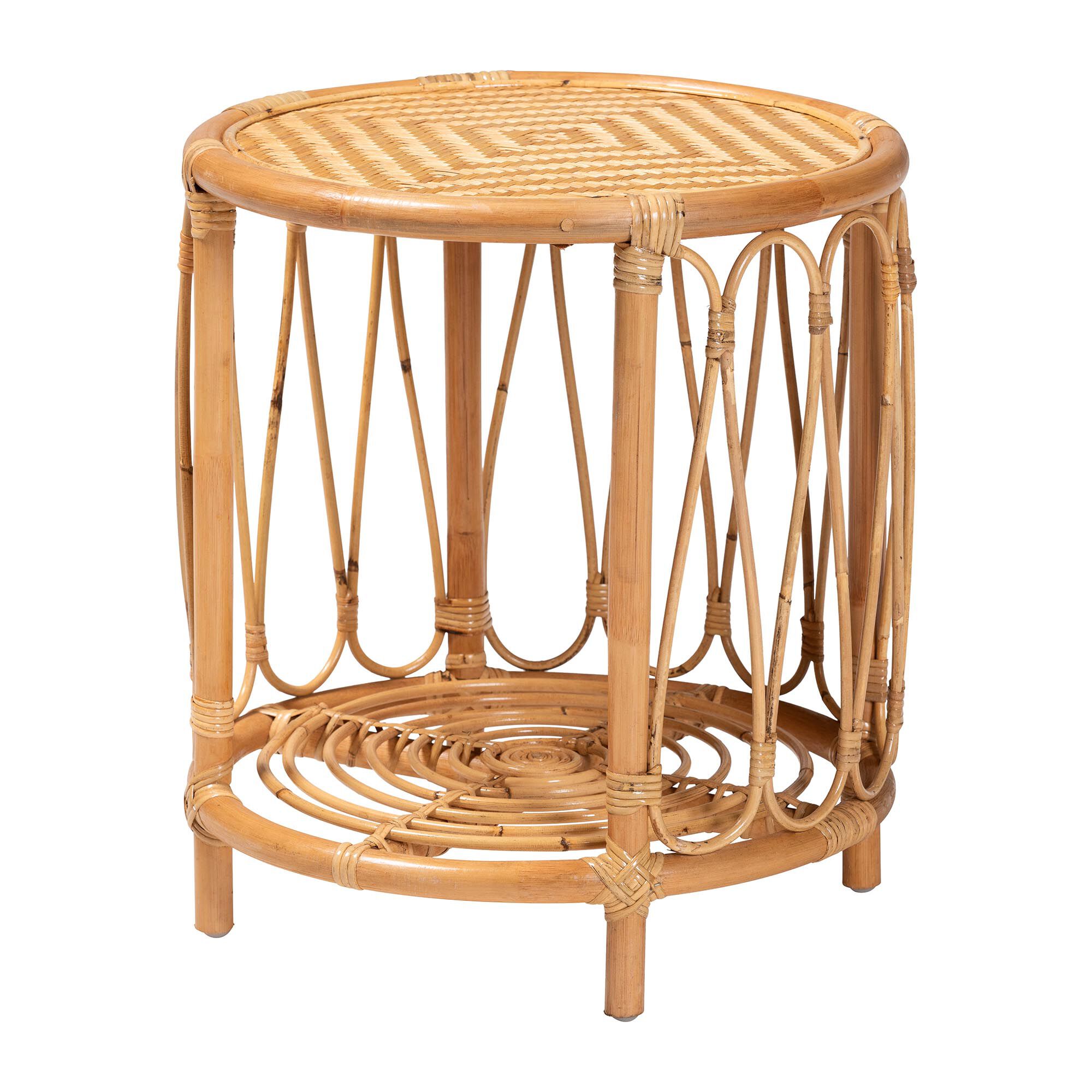 Berilo Bohemian Light Honey Rattan End Table, HONEY, alternate image number 1