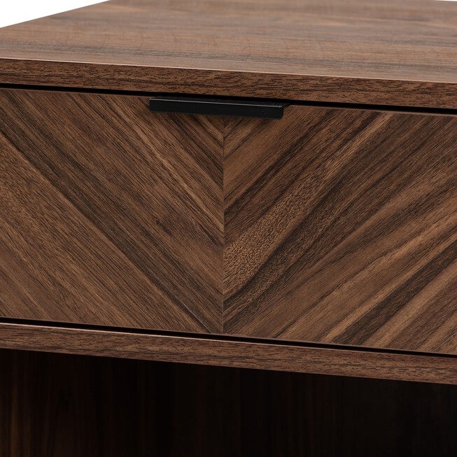Sadia Modern Walnut Brown Finished Wood And Black Metal 1-Drawer End Table, , alternate image number 4